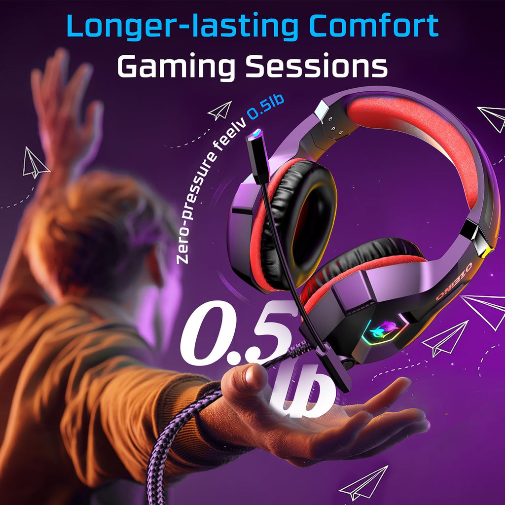 Gaming headset, gaming headset with rotating microphone, RGB light, premium stereo, lightweight comfortable earmuffs, for PS4 PS5 Xbox PC Switch Tablet Laptop 