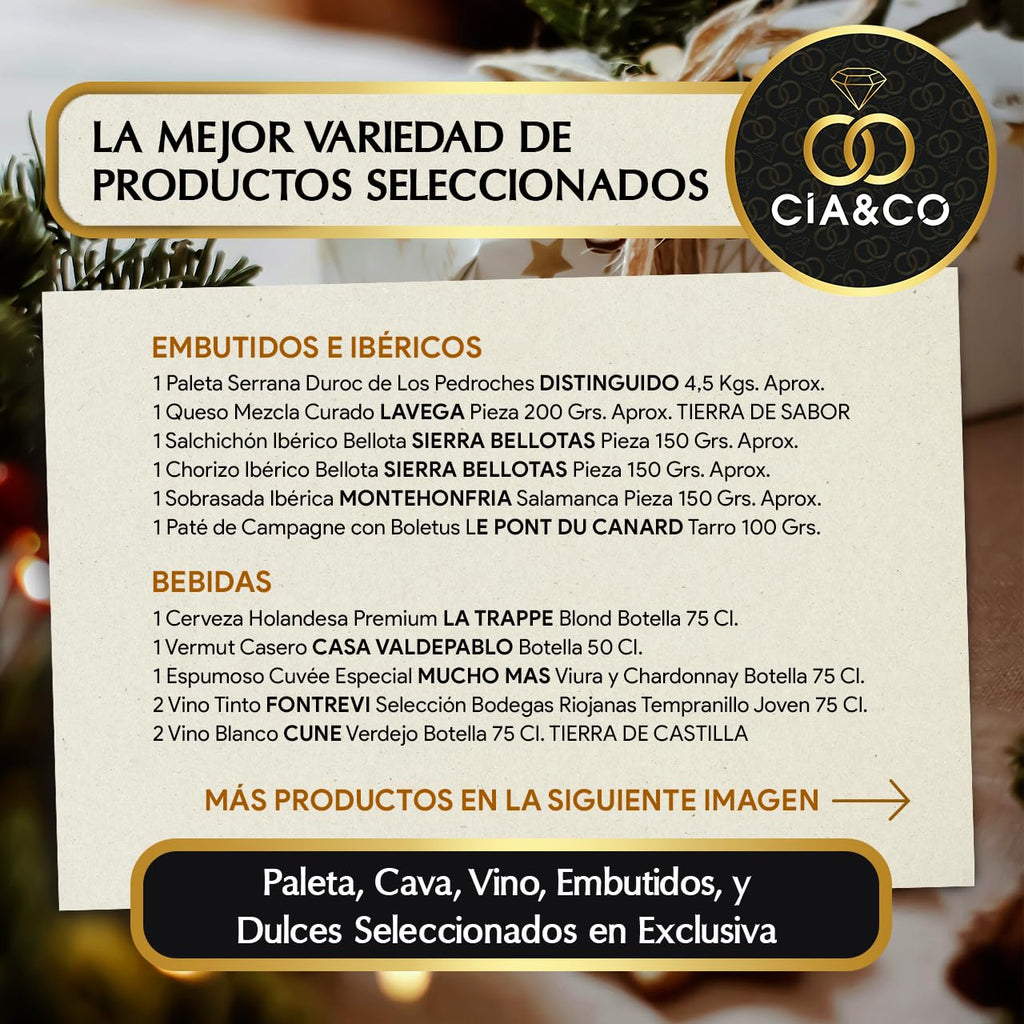 Christmas Basket with Gourmet Ham 2025 (Lot 217) · With Red and White Wine Rioja, Cava, Gin, Beer, Sweets and Iberian · Includes Customizable Card · Ideal Corporate or Family Gift