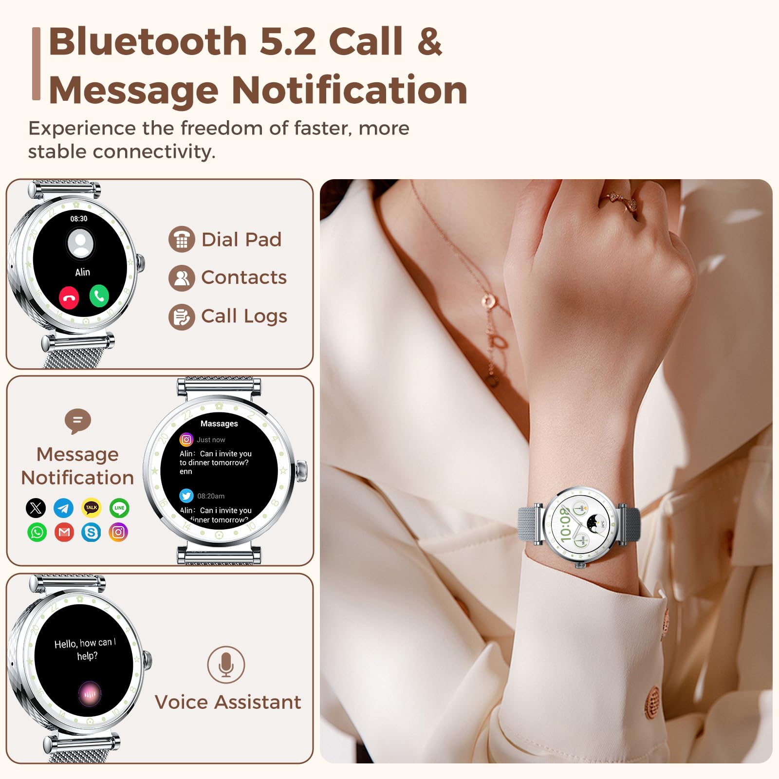 Smart Watch Women, 2025 New Smartwatch Woman with Calls, Smart Watch Menstrual Cycle/Sleep Monitor/SpO2/Pedometer/110+ Sports Modes, IP68 Waterproof Sports Watch for Android iOS