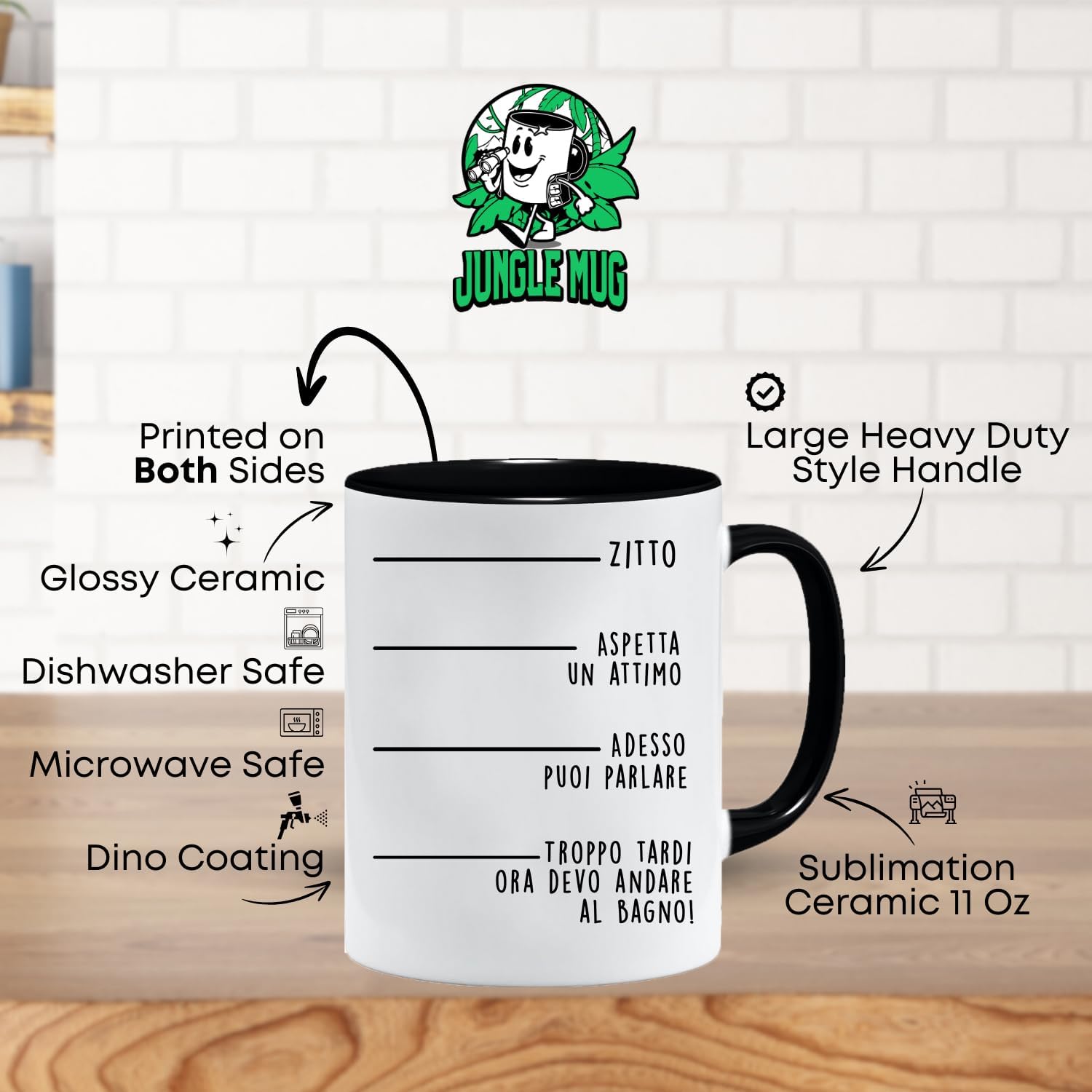 Jungle Mug Caneca divertida | Caneca com mensagens engraçadas | Caneca do pequeno-almoço para homem | Caneca bonita escritório | Presente divertido para ele | Caneca original presente | Caneca lavável