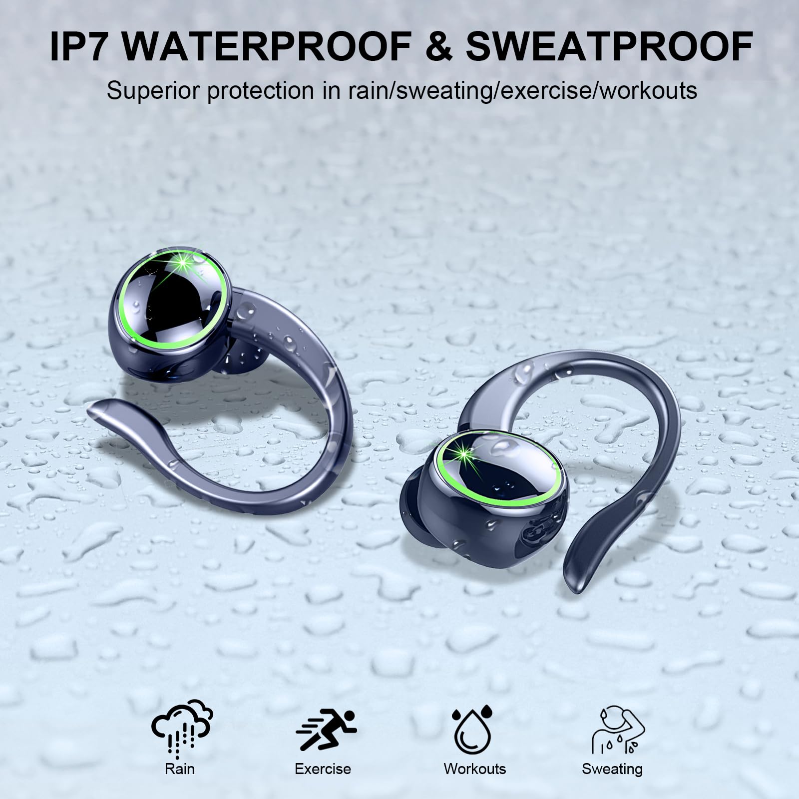 Bluetooth Headphones, Mpermeable Wireless Noise Cancelling Headphones ENC and 4 HD Mics, Sports Bluetooth Headphones with HiFi Stereo, Wireless Earbuds with Display