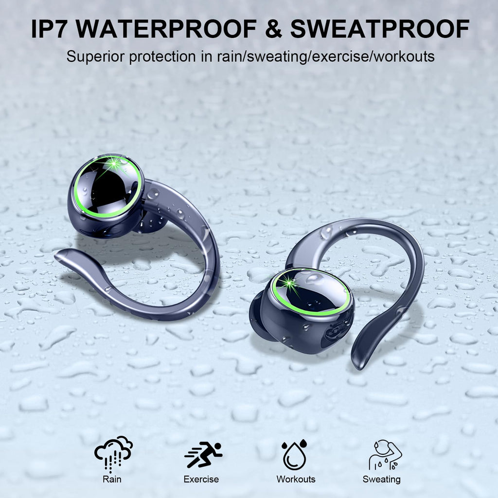 Wireless Sports Headphones, Bluetooth 5.4 HiFi Stereo Headphones with 4 HD Mic, 50H Wireless Bluetooth Headphones with Noise Cancelling ENC, LED Display, IP7 Waterproof Running Helmets