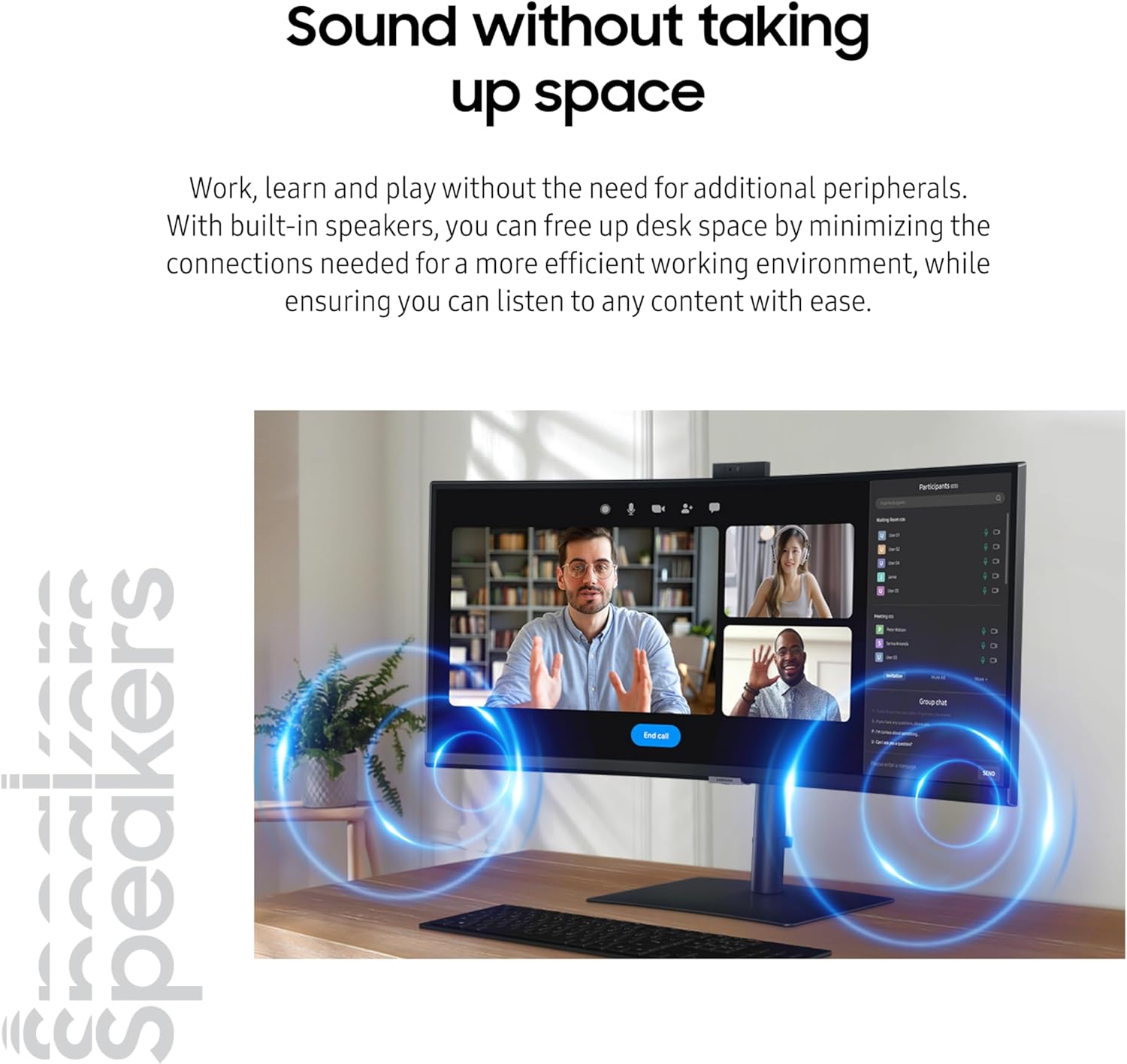 Samsung 34-Inch ViewFinity S65VC Series Ultra-WQHD Curved Computer Monitor, 100Hz, AMD FreeSync, HDR10, USB-C, Built-in Speaker, Camera, KVM Switch, Eye Care, Eco-Packaging, LS34C650VANXGO, Black