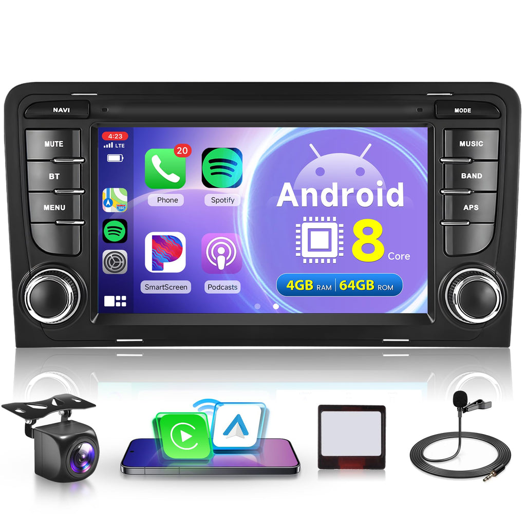 6G+128G 8 Core Wireless Carplay Android Car Radio for Audi A3 8P A3 8P1 S3 RS3 8P RS3 Sportback 7 Inch Car Radio Android Auto GPS Navi WiFi Mirror Link Bluetooth FM/RDS/DSP Rear Camera