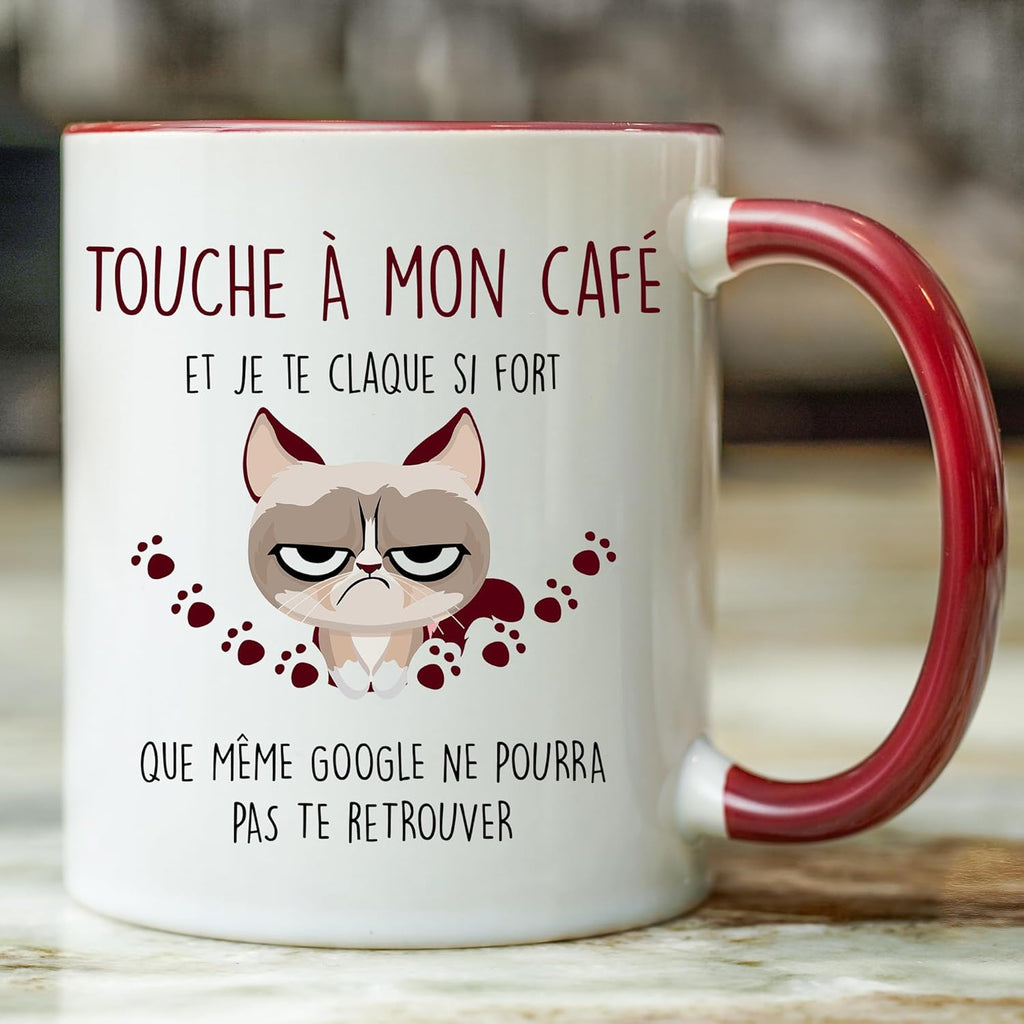 Jungle Mug Presente colega de trabalho | Toque no meu café e em chá claque, caneca de presente colega de trabalho | ideia de presente caneca de humor para colega (bordô)