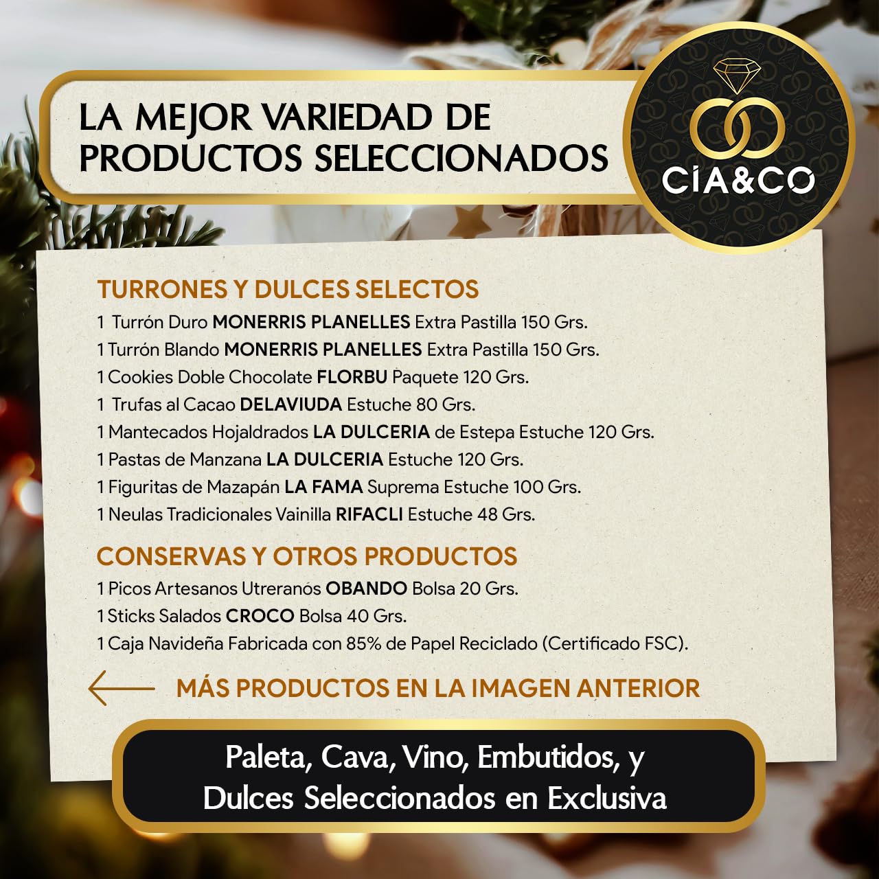 Christmas Basket with Gourmet Ham 2025 (Lot 217) · With Red and White Wine Rioja, Cava, Gin, Beer, Sweets and Iberian · Includes Customizable Card · Ideal Corporate or Family Gift