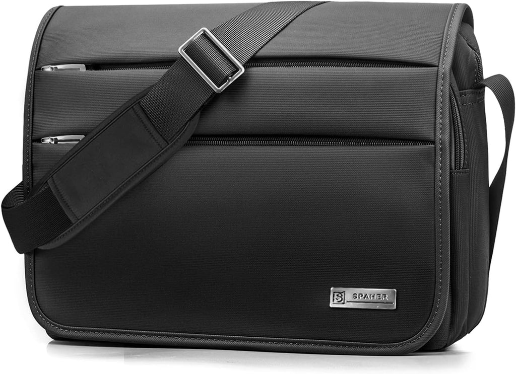 SPAHER Bolsa mensageiro homem mala de ombro homem mala tiracolo maletin homem 14 polegadas porta portátil homem mala de ombro de trabalho escritório de negócios impermeável presente para homem preto