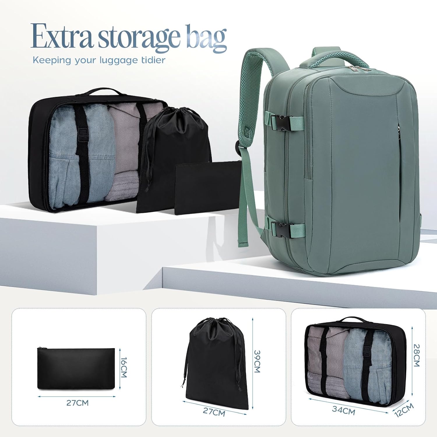 Mochila Viaje Cabina Avion para Ryanair Maleta Bolsas de Cabina con Organizador de Equipaje 3 Sets Mochila de Viaje Equipaje de Mano para Mujer Hombre 20L