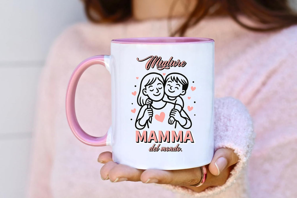 Jungle Mug Migliore Mamma del ondo caneca | ideia de presente italiana para o dia da mãe | ideia de presente amorosa para mãe com coração e criança