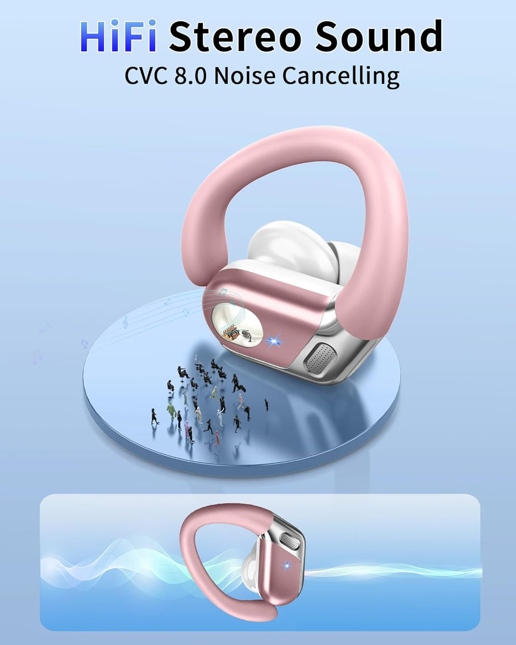 Bluetooth Headphones, Bluetooth 5.4 Sports Headphones, 50 Hours Wireless Earphones In Ear Noise Cancelling ENC and 4 HD Mic, IP7 Waterproof Wireless Earphones