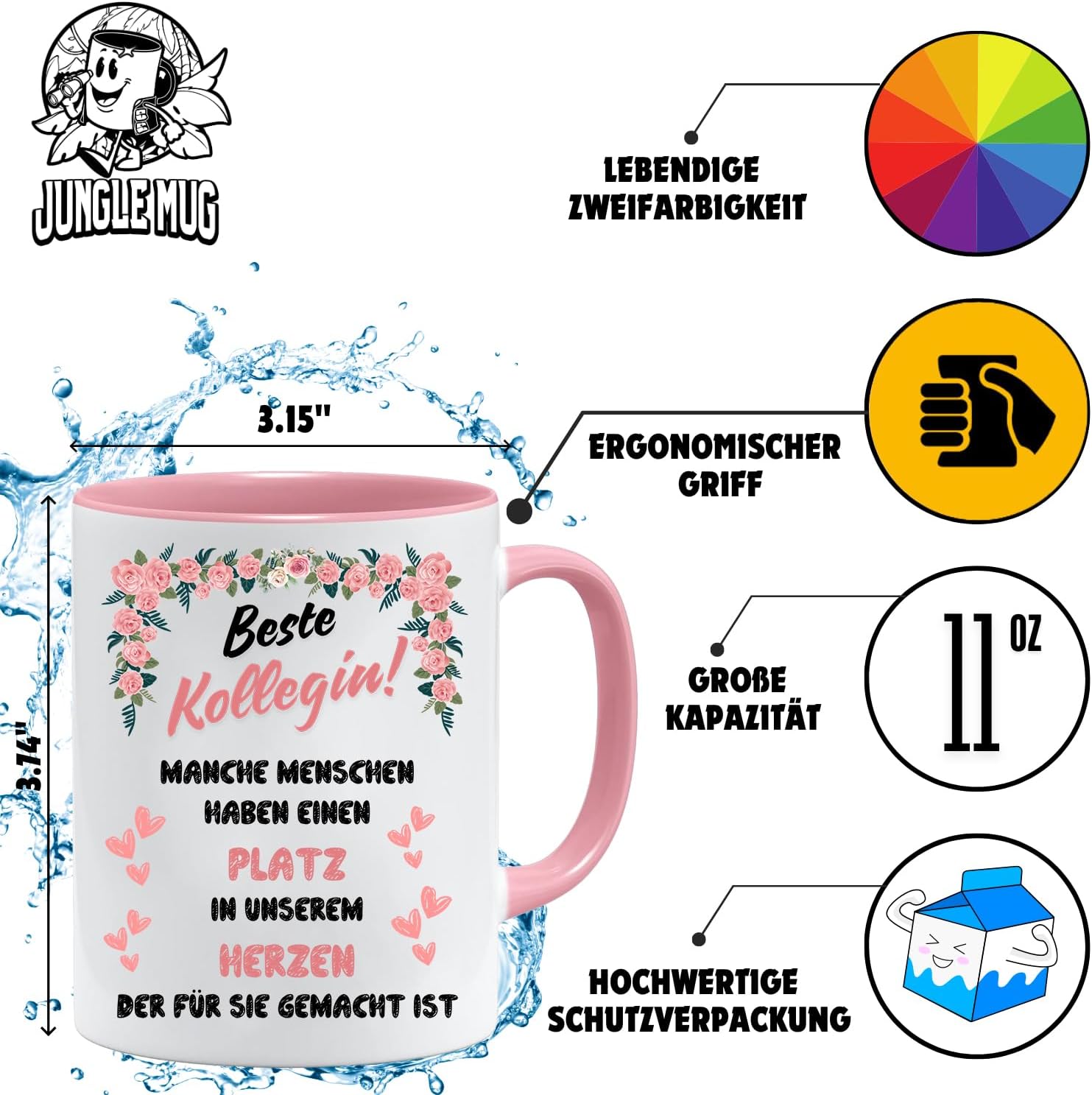 Jungle Mug Caneca do melhor colega | Presente de despedida para colegas | Caneca de café de colega | Caneca de chá para a companheira | Presente de agradecimento Diga Graças colega