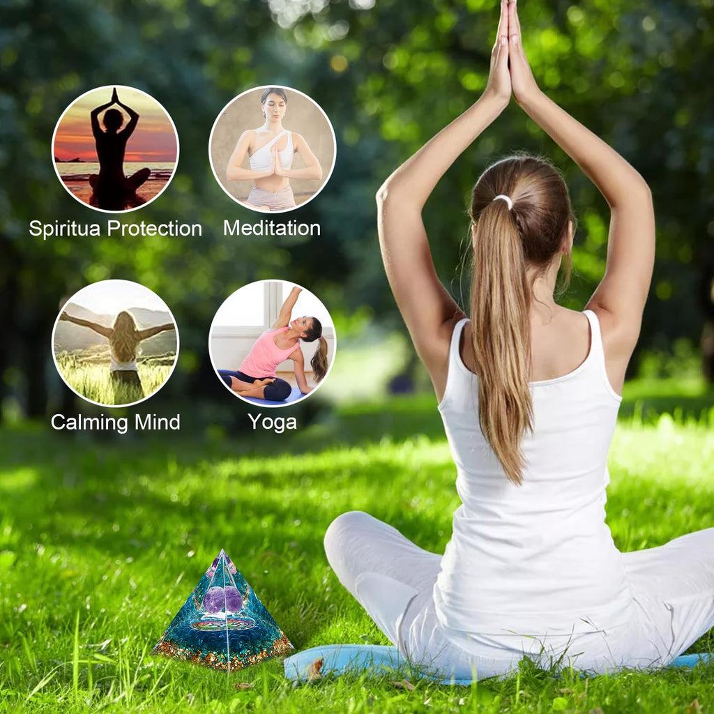 1 Piece Orgonite Authentic Orgonite Pyramid Orgonite Pyramid 3D Resin Pyramid Craft Crystal Crushed Stone Decoration Desk Living Room Bedroom Office