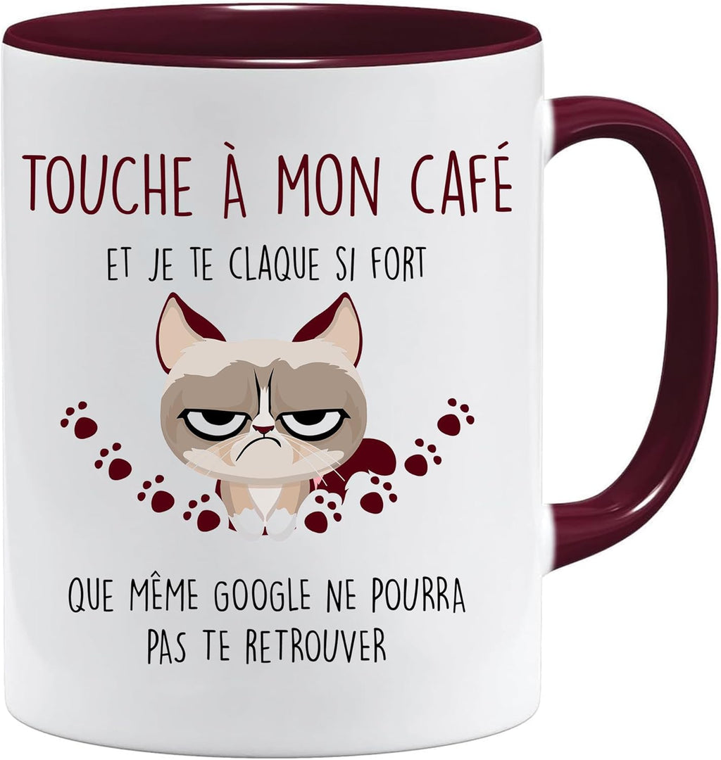 Jungle Mug Presente colega de trabalho | Toque no meu café e em chá claque, caneca de presente colega de trabalho | ideia de presente caneca de humor para colega (bordô)