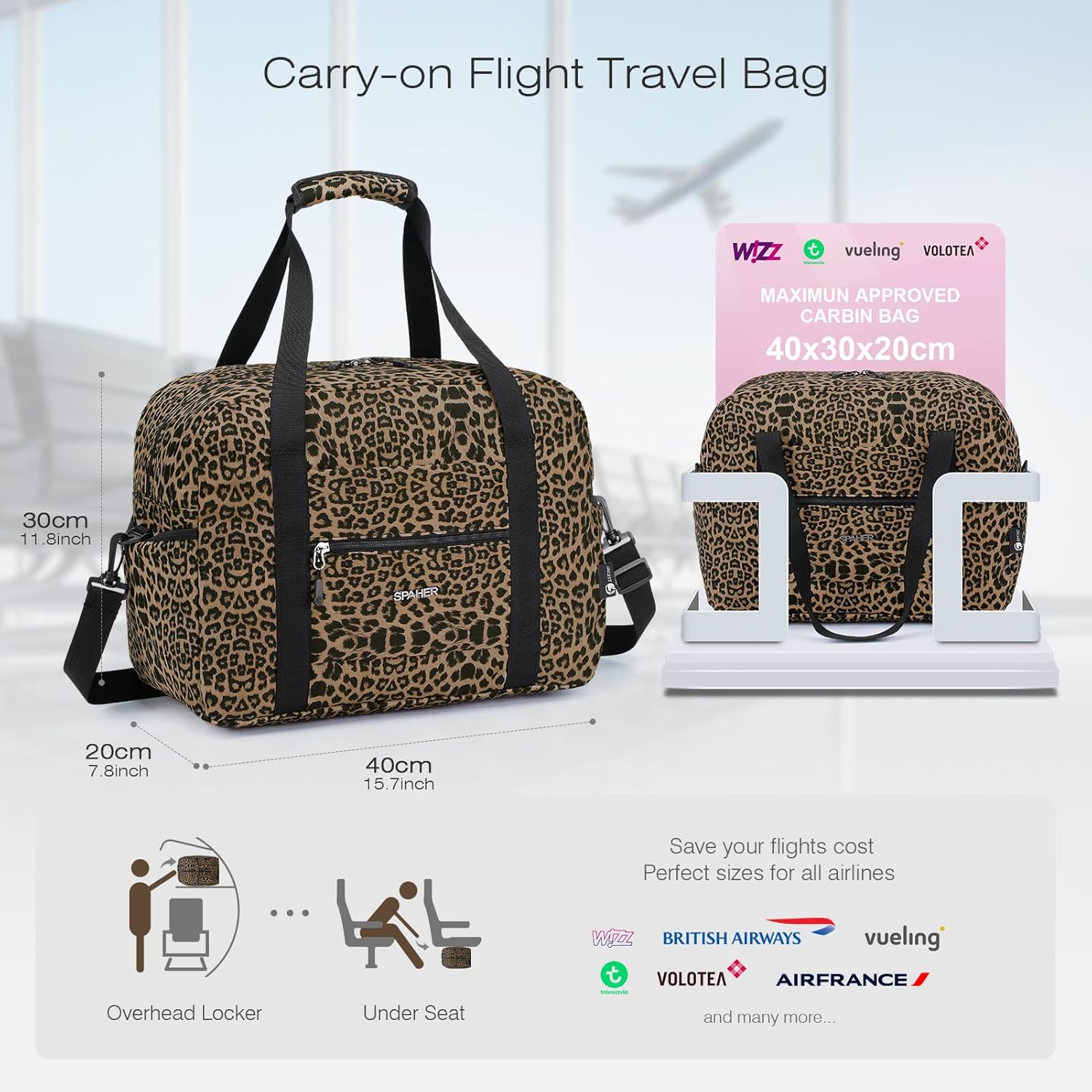 SPAHER Bolsa de viagem 40 x 30 x 20 Wizzair Vueling dobrável bagagem de mão cabine impermeável saco de desporto homem malas maternidade hospital mala bagagem fim semana mulher 25 L