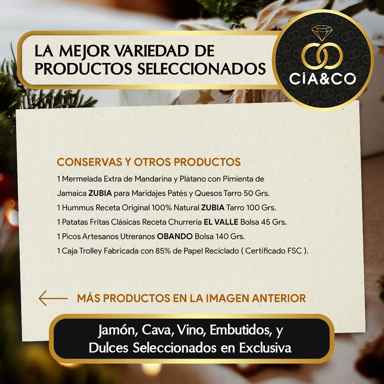 Christmas Basket with Gourmet Ham 2025 (Lot 217) · With Red and White Wine Rioja, Cava, Gin, Beer, Sweets and Iberian · Includes Customizable Card · Ideal Corporate or Family Gift