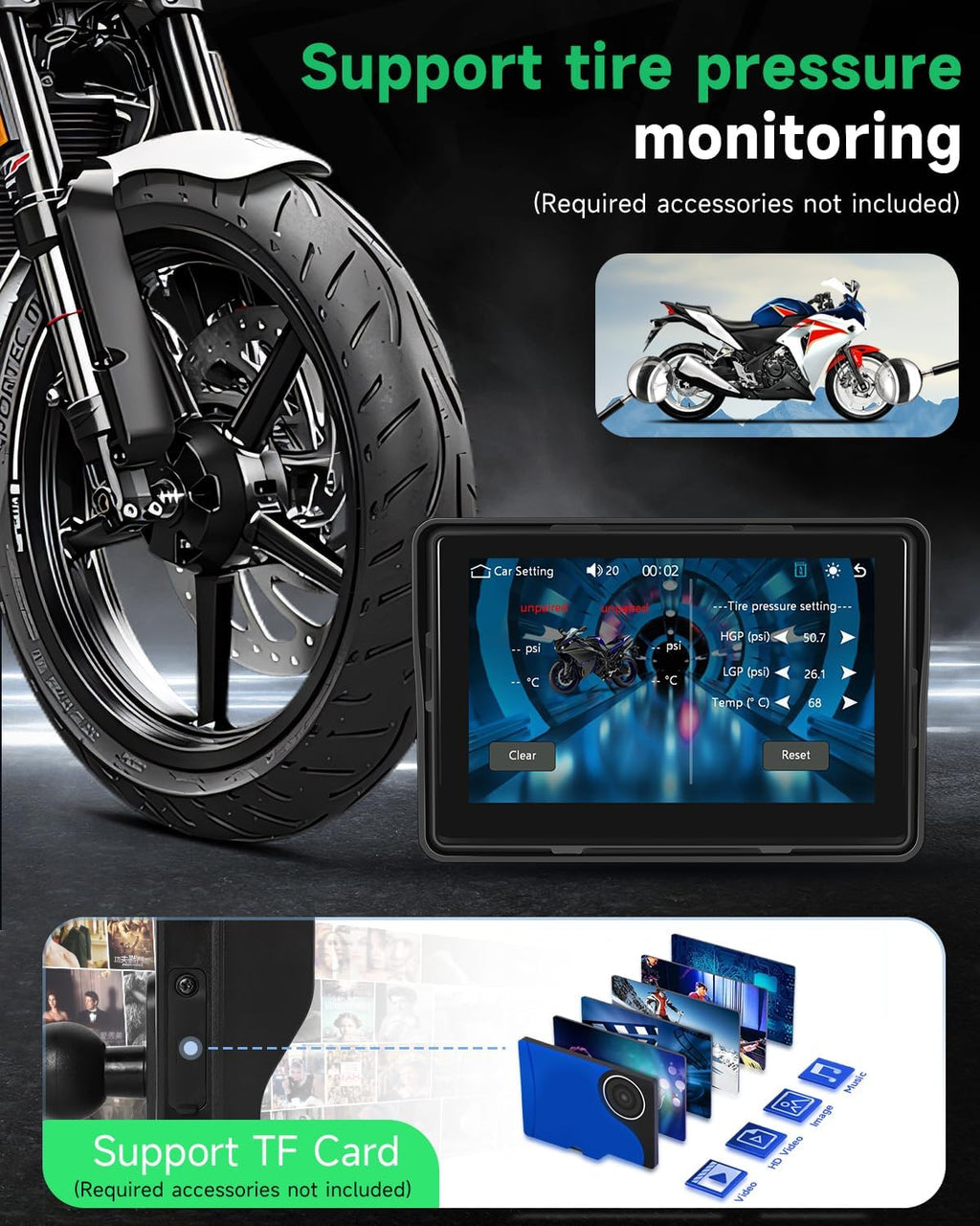 Rimoody Wireless Carplay Motorbike Navi Android Auto, 5 Inch Touch Screen Portable Carplay for Motorcycles, Car Radio for Motorcycles with Bluetooth/Navigation/IP68 Waterproof 