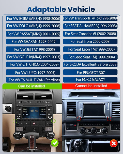 2G+64G Wireless Carplay Android 13 Car Radio for VW T5 Golf 4 Bora Polo Passat B5 Jetta Seat Peugeot 307 Ford Galaxy 7 Inch Car Radio with Navi GPS WiFi Bluetooth FM/RDS Rear Camera