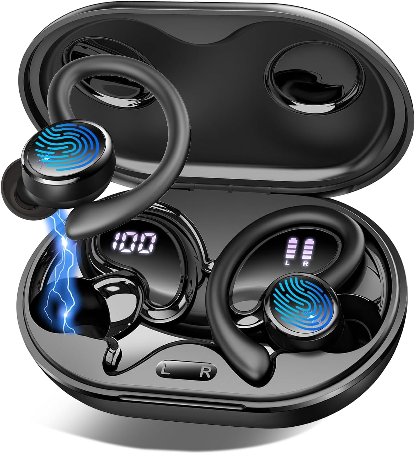 Wireless Sports Headphones, Bluetooth 5.4 HiFi Stereo Headphones with 4 HD Mic, 50H Wireless Bluetooth Headphones with Noise Cancelling ENC, LED Display, IP7 Waterproof Running Helmets