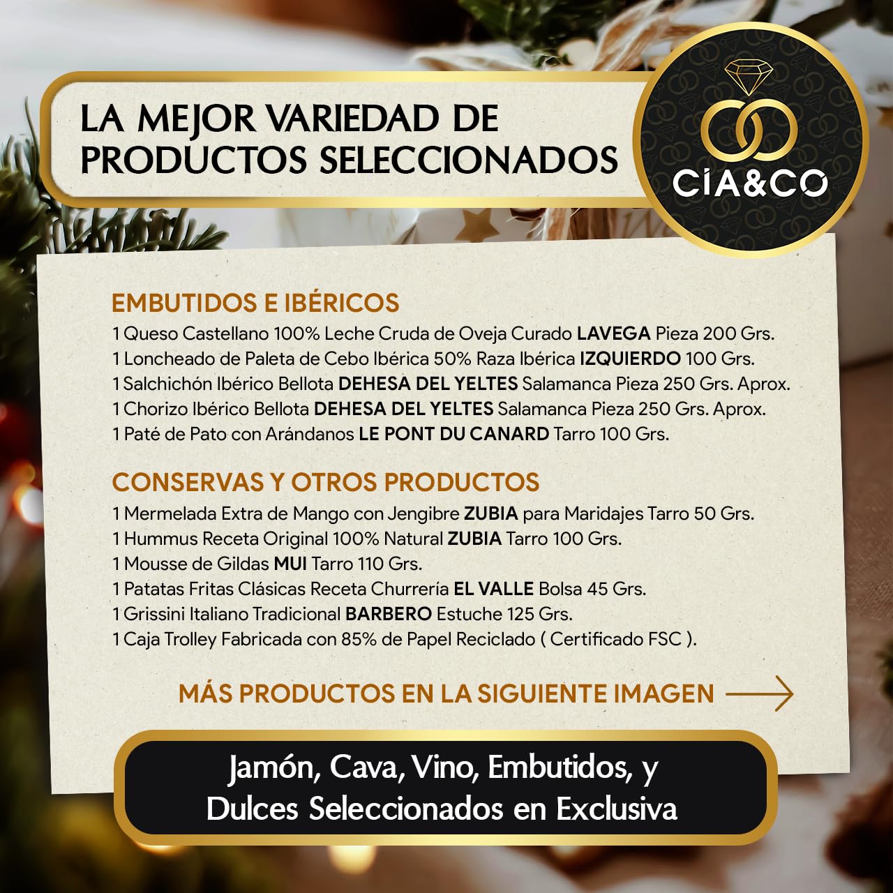 Christmas Basket with Gourmet Ham 2025 (Lot 217) · With Red and White Wine Rioja, Cava, Gin, Beer, Sweets and Iberian · Includes Customizable Card · Ideal Corporate or Family Gift