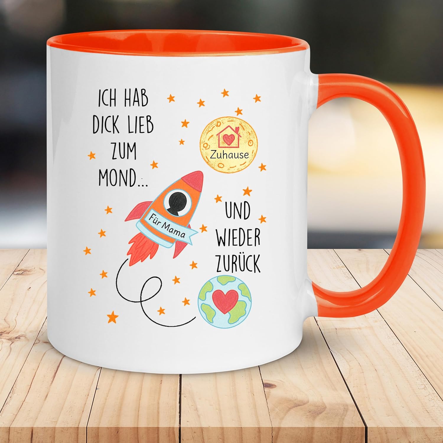 Jungle Mug Caneca com texto em alemão Ich hab dich lieb zum Moon und zurück Tasse | Geschenk für Mama von Kindern | Liebe Raketen-Tasse zum Muttertag | Muttertagsgeschenke