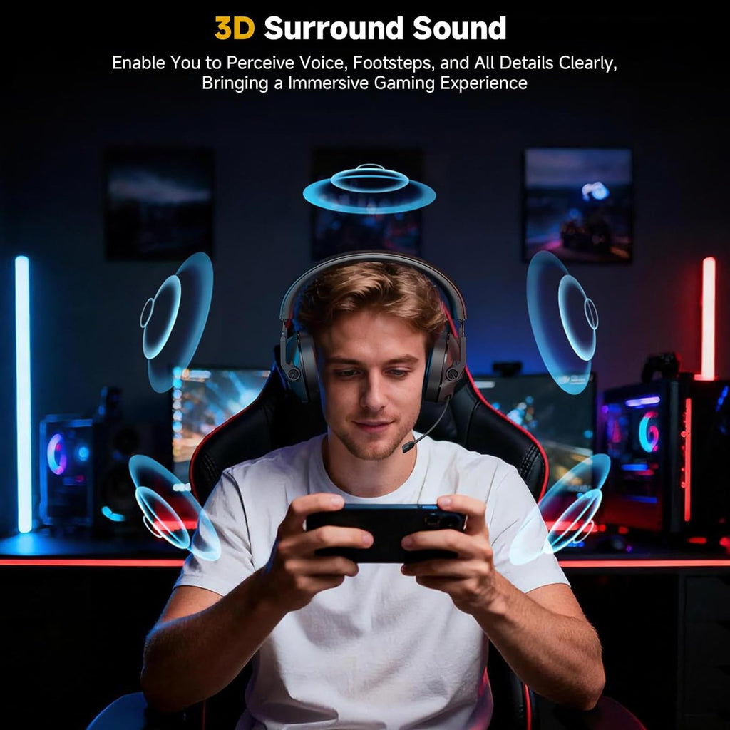 SG600 Wireless Gaming Headset for PC, PS5, PS4, Laptop, Mac, Nintendo Switch, 2.4GHz & Bluetooth 5.3 Gaming Headphones with Noise Canceling Mic, Stereo Sound, 70+Hr Battery, 15ms Latency