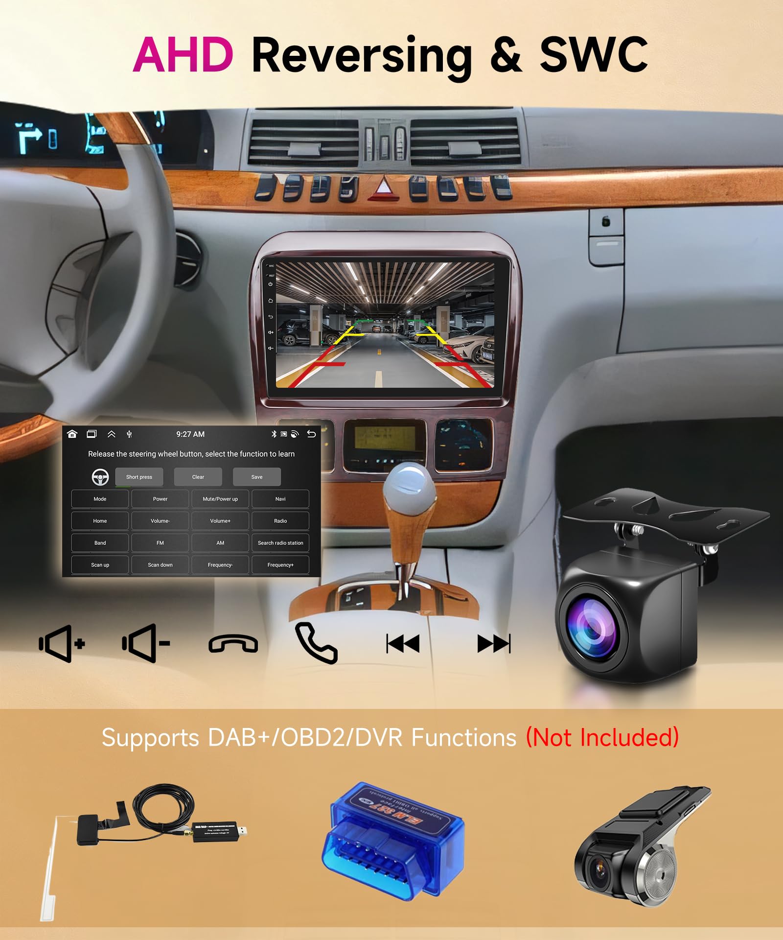 4G+64G Wireless Carplay Android Car Radio for Mercedes Benz S Class W220 VV220 1998-2005 9 Inch Radio with Android Auto GPS Navi WiFi Mirror Link Bluetooth FM/RDS/32 EQ/USB/SWC Rear Camera