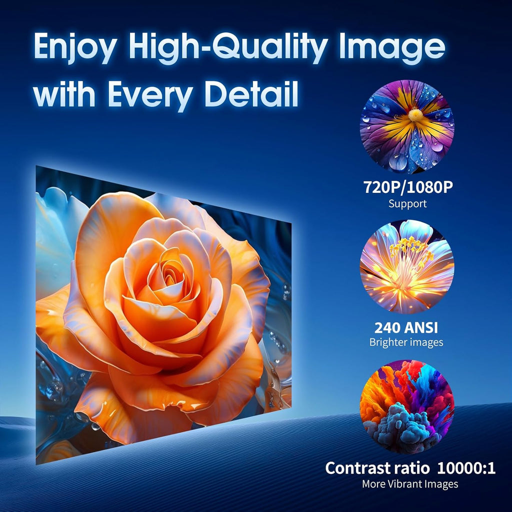 [2025 Modelo & App integrada] Proyector Portátil Soporte 4K 1080P Mini Proyector Dual Control con Ratón Android TV WiFi 6 BT5.2 180° Rotation Compatible con HDMI/TV Stick/USB/Laptop, Negro