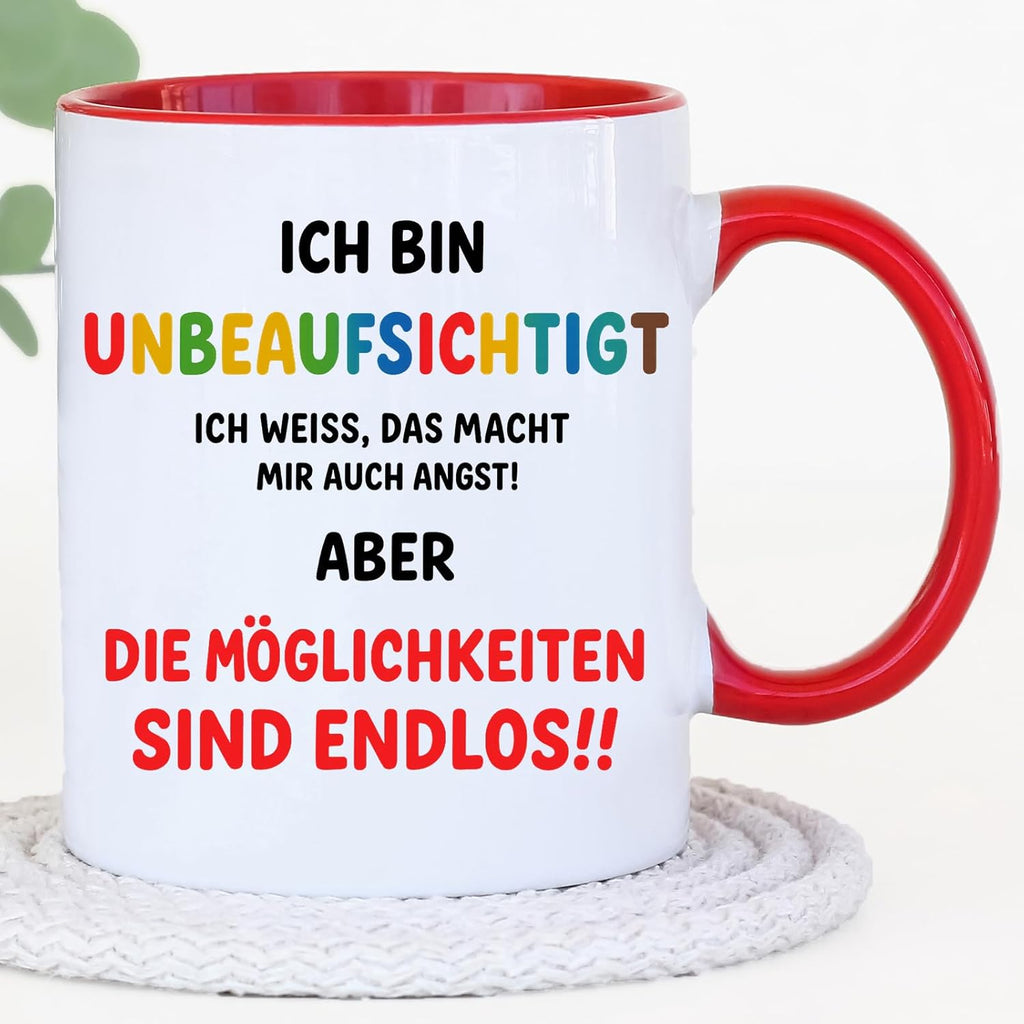 Jungle Mug Caneca de presente para colegas | Caneca com texto em alemão Unbeaufsichtigt Spruch Lustig | Geschenk Abschied Kollelegin Büro | Funny Tasse Arbeit Frauen Männer