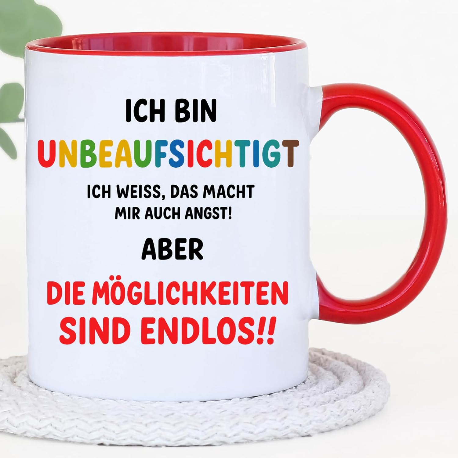 Jungle Mug Caneca de presente para colegas | Caneca com texto em alemão Unbeaufsichtigt Spruch Lustig | Geschenk Abschied Kollelegin Büro | Funny Tasse Arbeit Frauen Männer