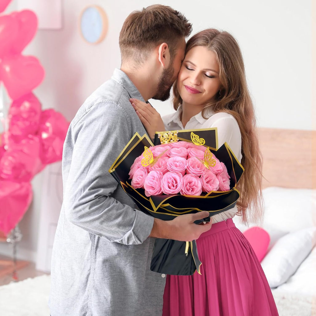 Dremisland Ramo de rosas com purpurinas rosa 26 peças flores artificiais ramo de rosas falsas com haste longa flores falsas para noiva casamento e compromissos casa jardim centros de mesa decoração