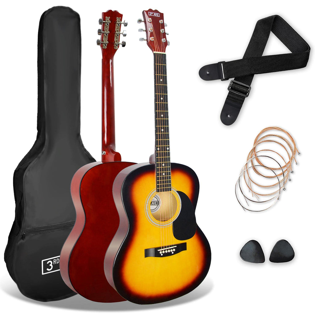 3rd Avenue Pack de guitarra acústica de tamaño estándar 4/4 con cuerdas de acero para principiantes de 3rd Avenue, funda de transporte, púas y cuerdas de repuesto, Azul