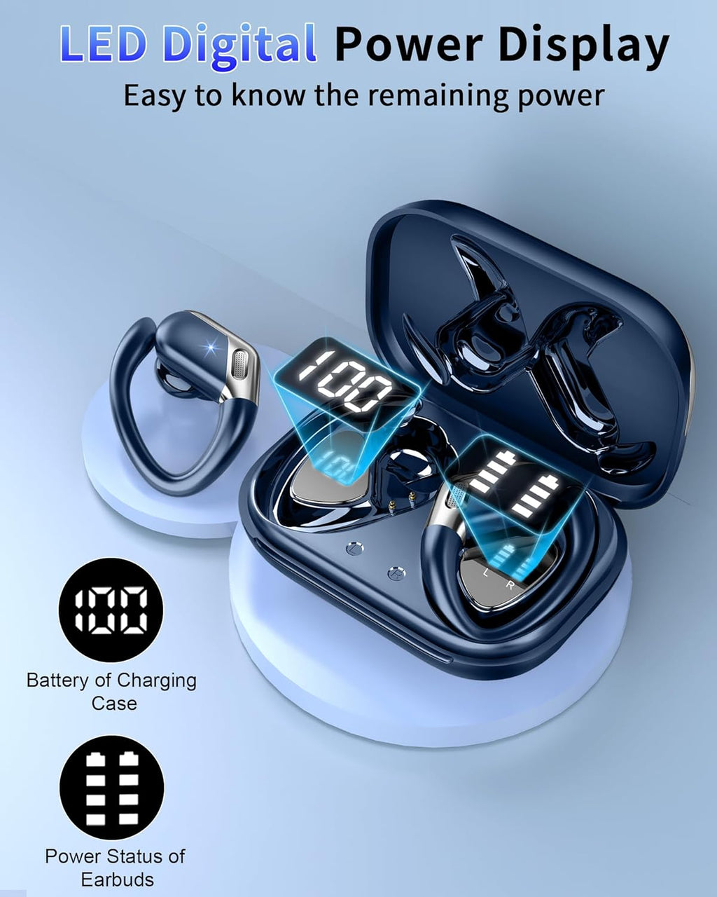 Bluetooth 5.4 Sport Headphones, Bluetooth Headphones with 3D Hifi Stereo, 50 Hours Wireless Earphones In Ear Noise Cancelling ENC and 4 HD Mics, Waterproof Wireless Earphones