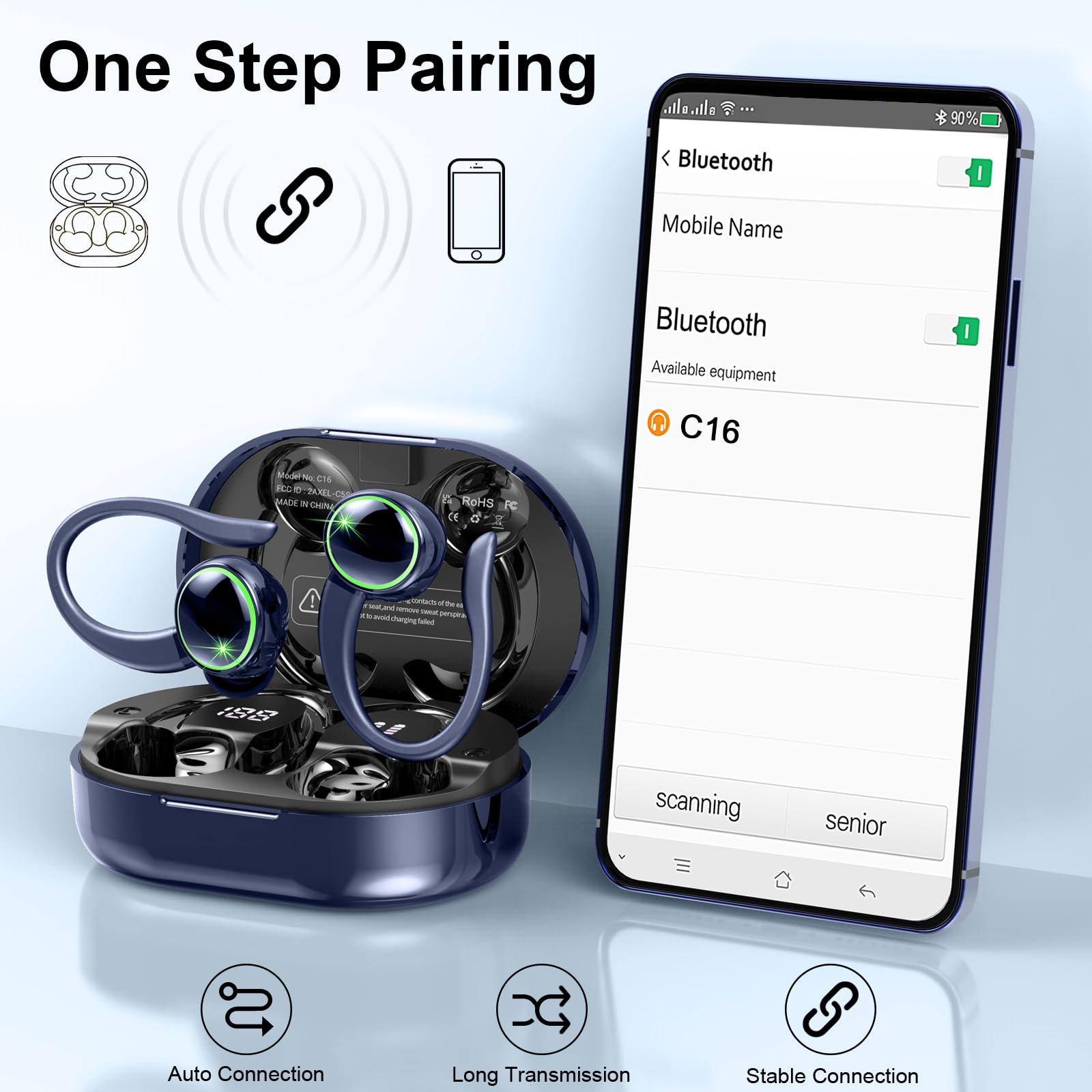 Wireless Sports Headphones, Bluetooth 5.4 HiFi Stereo Headphones with 4 HD Mic, 50H Wireless Bluetooth Headphones with Noise Cancelling ENC, LED Display, IP7 Waterproof Running Helmets