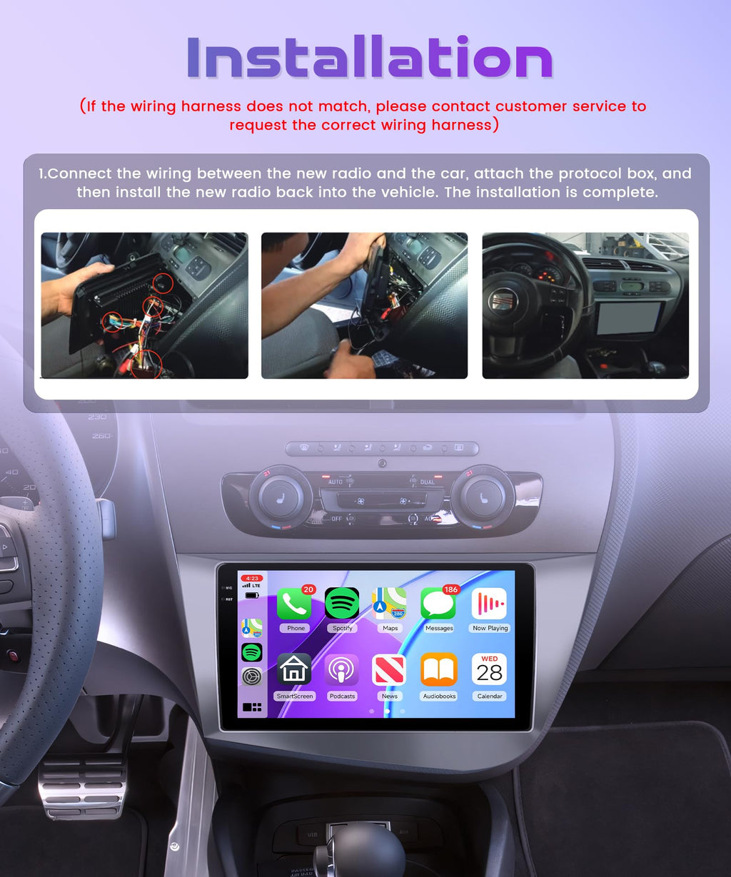4G+64G Wireless Carplay Android Car Radio for Seat Leon 2 MK2 2005-2012 9 Inch Touchscreen Car Radio with Android Auto GPS Navi WiFi Mirror Link Bluetooth FM/RDS/32EQ/USB/SWC Rear Camera