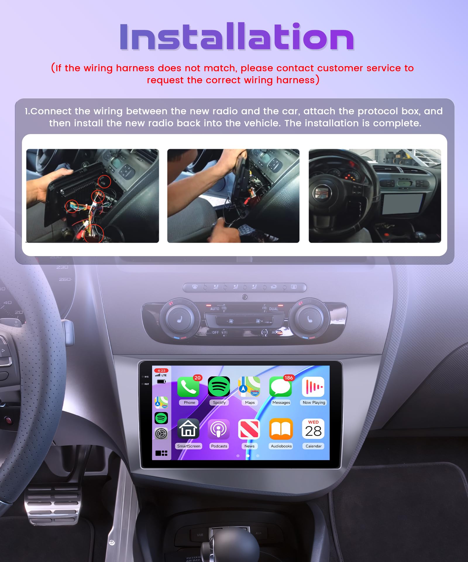 4G+64G Wireless Carplay Android Car Radio for Seat Leon 2 MK2 2005-2012 9 Inch Touchscreen Car Radio with Android Auto GPS Navi WiFi Mirror Link Bluetooth FM/RDS/32EQ/USB/SWC Rear Camera