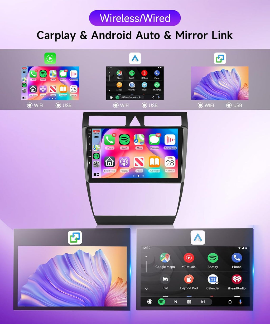 2G+64G Carplay Android Car Radio for Audi A6 C5 1997-2004 S6 1999-2004 RS6 2002-2006 9 Inch Car Radio with Android Auto GPS Navi WiFi Mirror Link Bluetooth FM/RDS EQ/USB/SWC Rear Camera