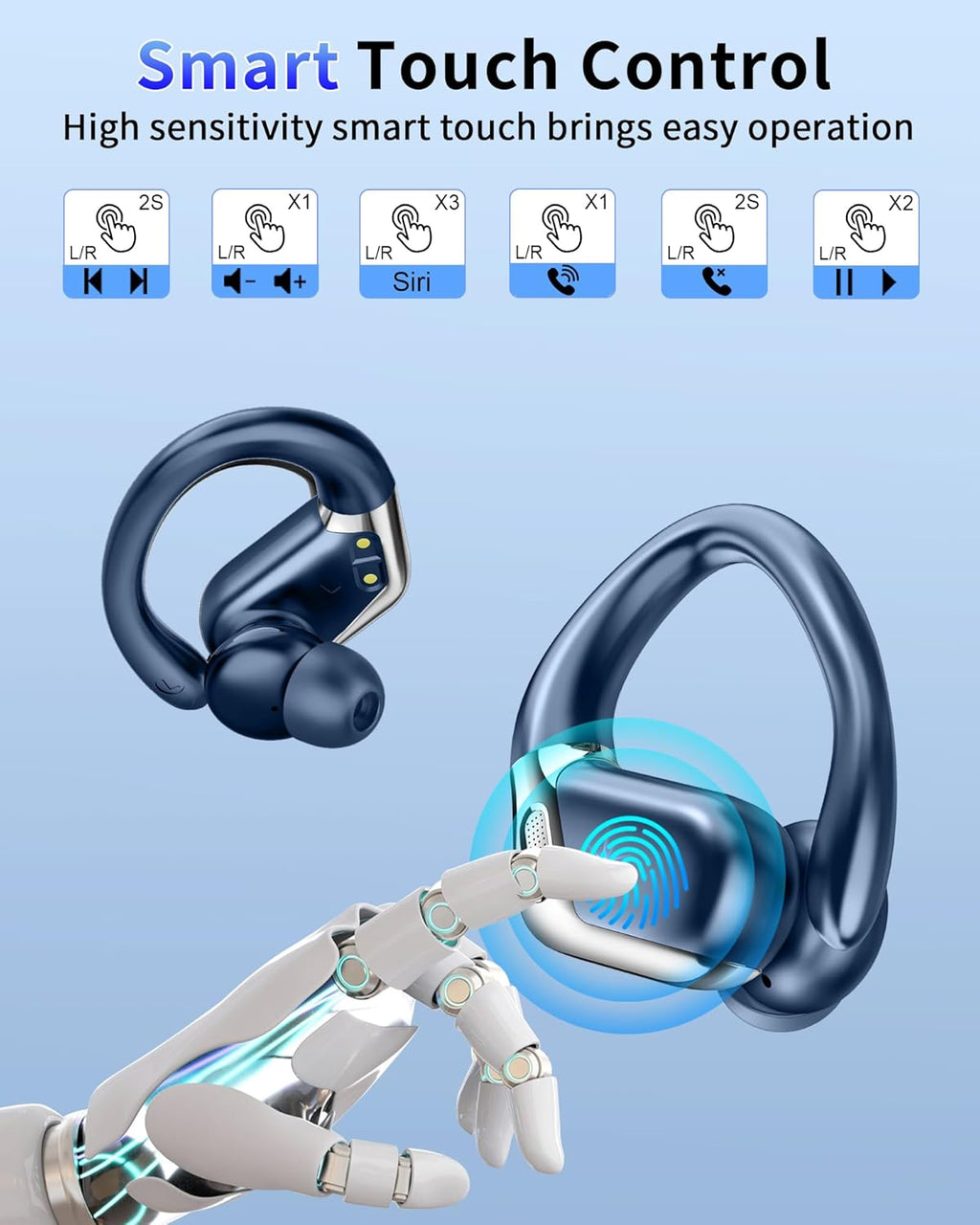 Bluetooth 5.4 Sport Headphones, Bluetooth Headphones with 3D Hifi Stereo, 50 Hours Wireless Earphones In Ear Noise Cancelling ENC and 4 HD Mics, Waterproof Wireless Earphones