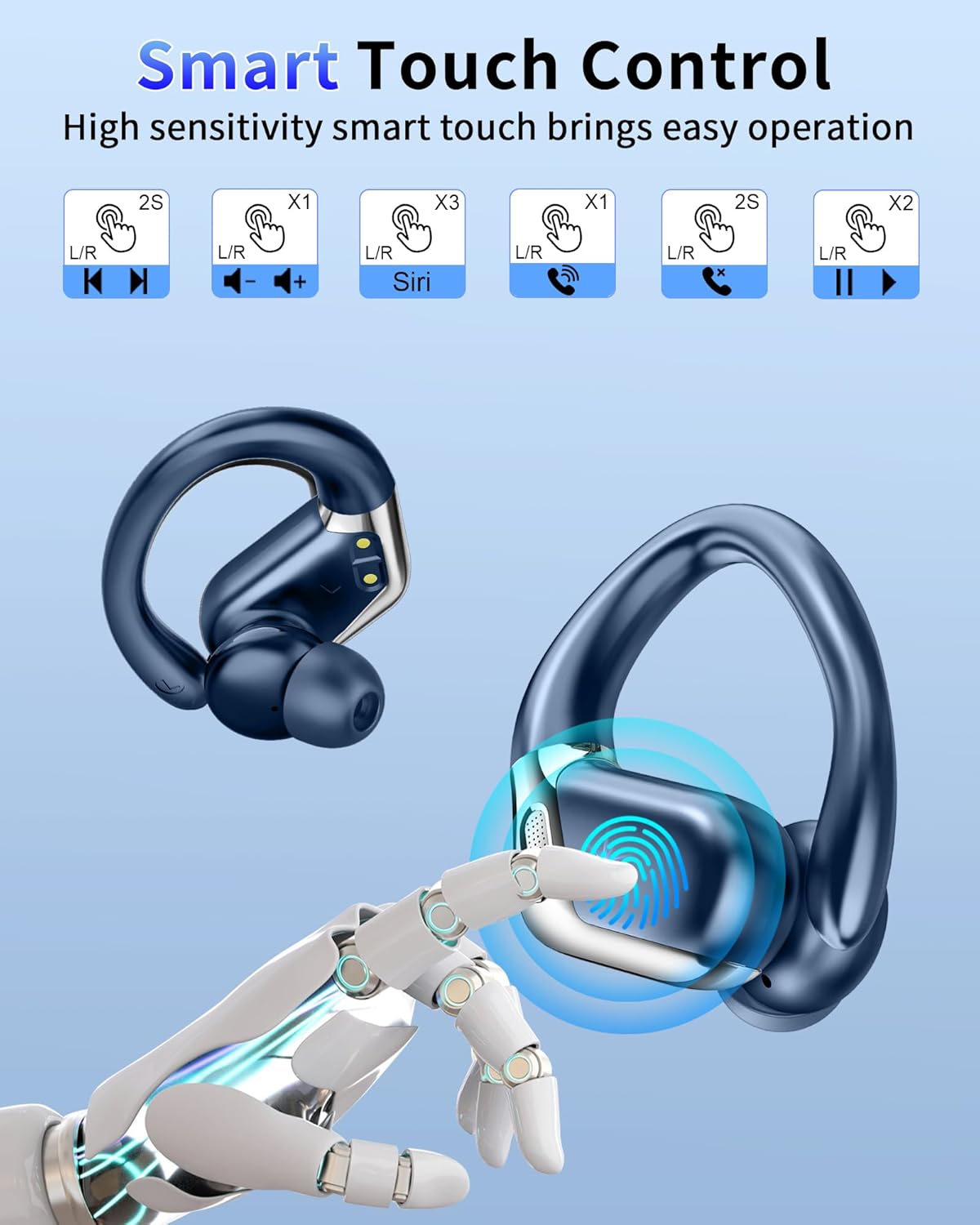 Bluetooth 5.4 Sport Headphones, Bluetooth Headphones with 3D Hifi Stereo, 50 Hours Wireless Earphones In Ear Noise Cancelling ENC and 4 HD Mics, Waterproof Wireless Earphones