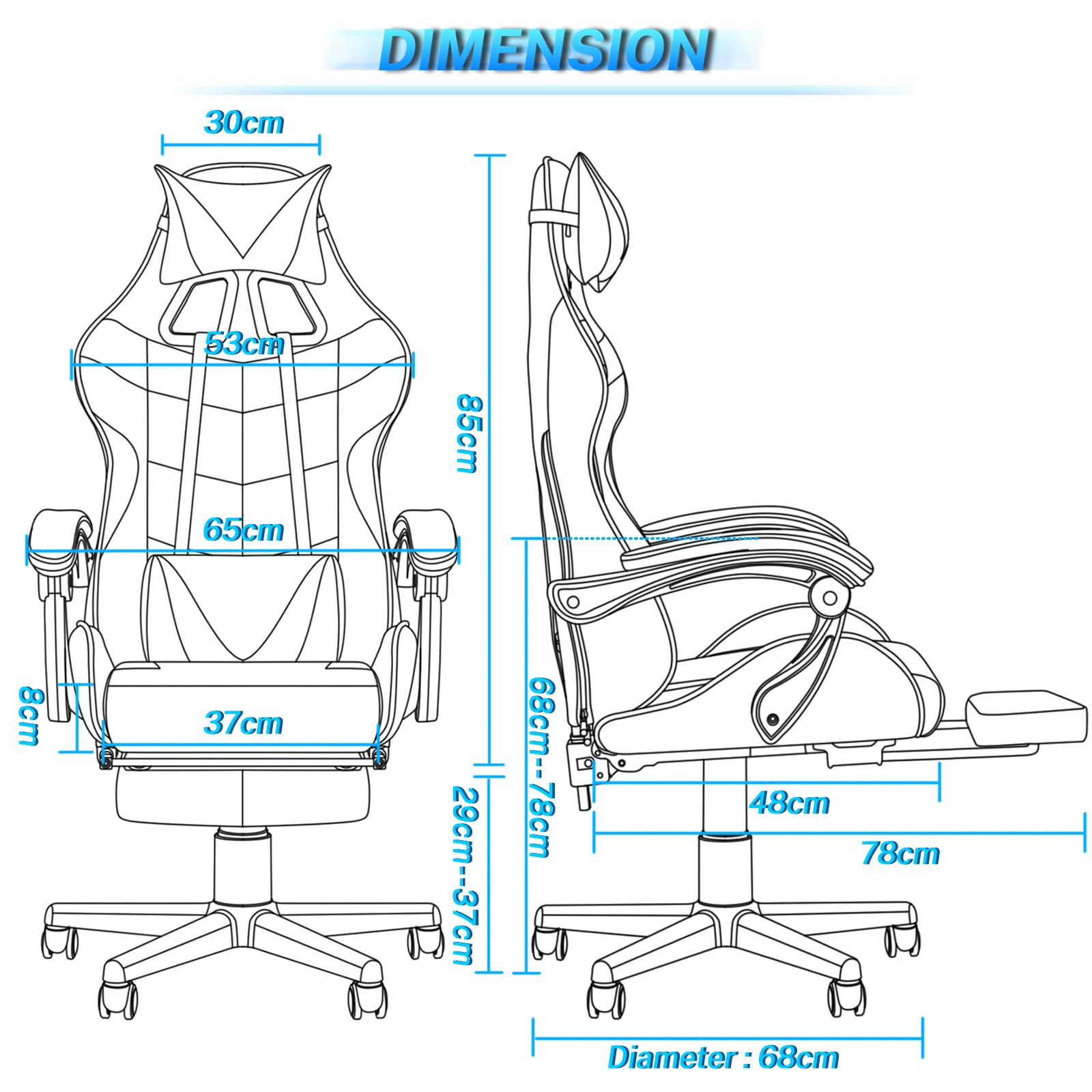 Silla gamer Soontrans con masajeador, reposapiés y reposacabezas, ergonómica, cojín de masaje lumbar, transmisión en vivo de YouTube y PlayStation (azul) 