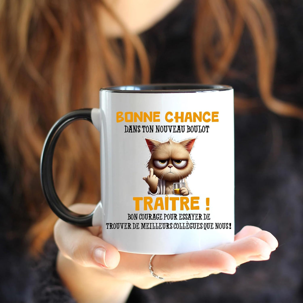 Jungle Mug Caneca do colega | presente divertido de início para colega | Boa sorte traidor! Caneca de humor preto | Caneca de presente para escritório, compatível com máquina de lavar louça e