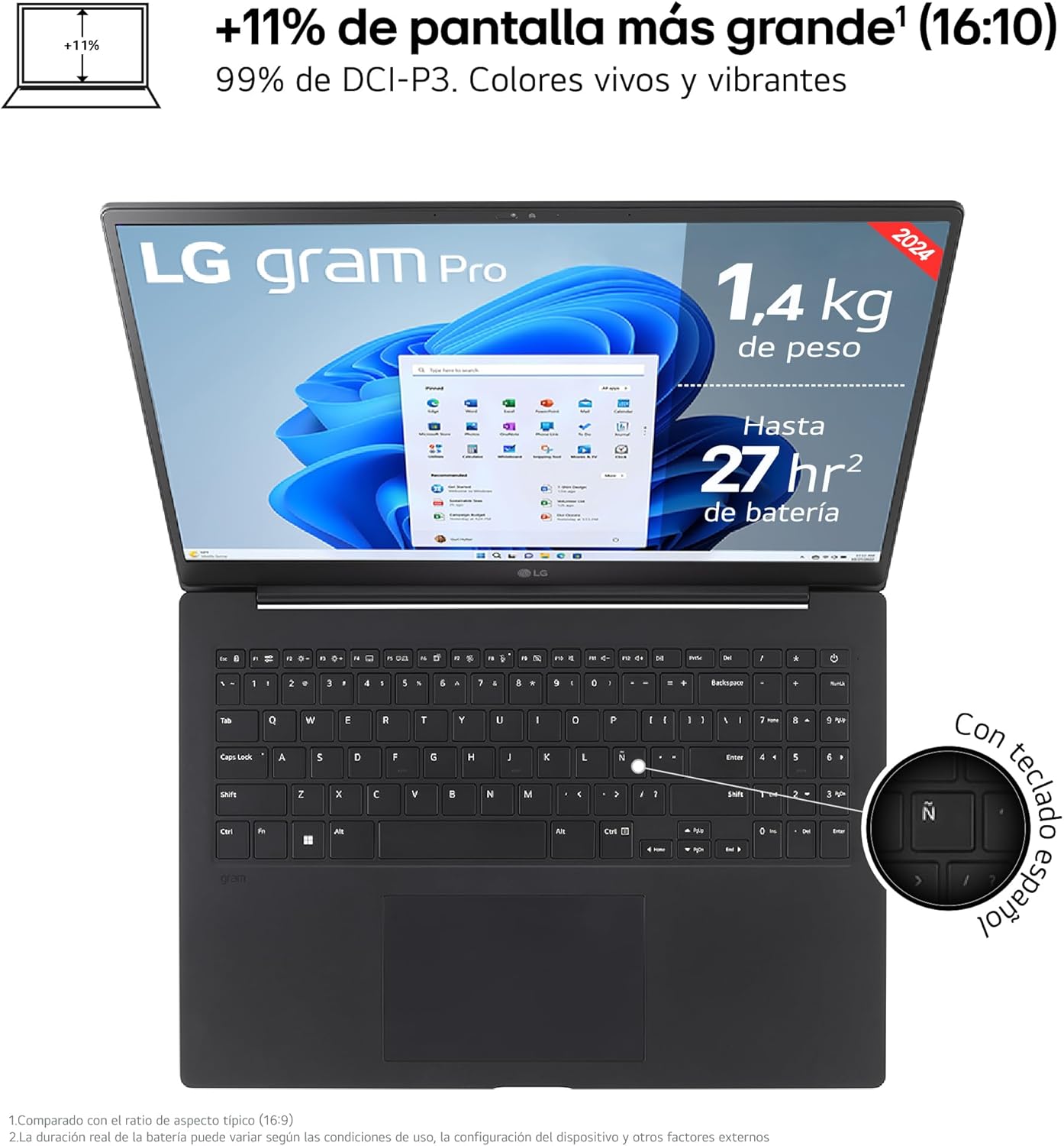 LG gram Pro 17Z90SP-E.AD88B Ultralight Laptop, 43.1 cm, IPS display, Intel Core Ultra 7 processor, 32 GB RAM, 1 TB SSD, up to 27 hours battery life, 1.4 kg, NVIDIA RTX 3050, Windows 11, Men's, Black, QWERTY keyboard 