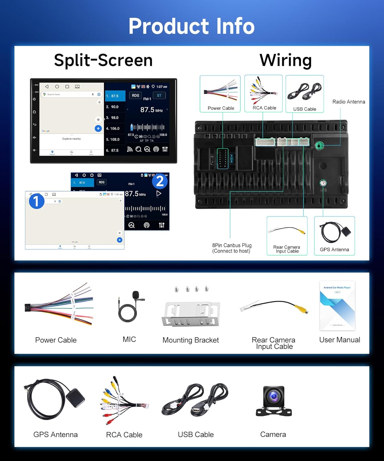 4G+64G Wireless Carplay Android 13 Car Radio 2 DIN with Android Auto GPS Navi WiFi 7 Inch Touchscreen Car Radio with Mirror Link Bluetooth FM/RDS/32EQ/AI DSP/Dab/OBD/DVR/SWC Rear Camera