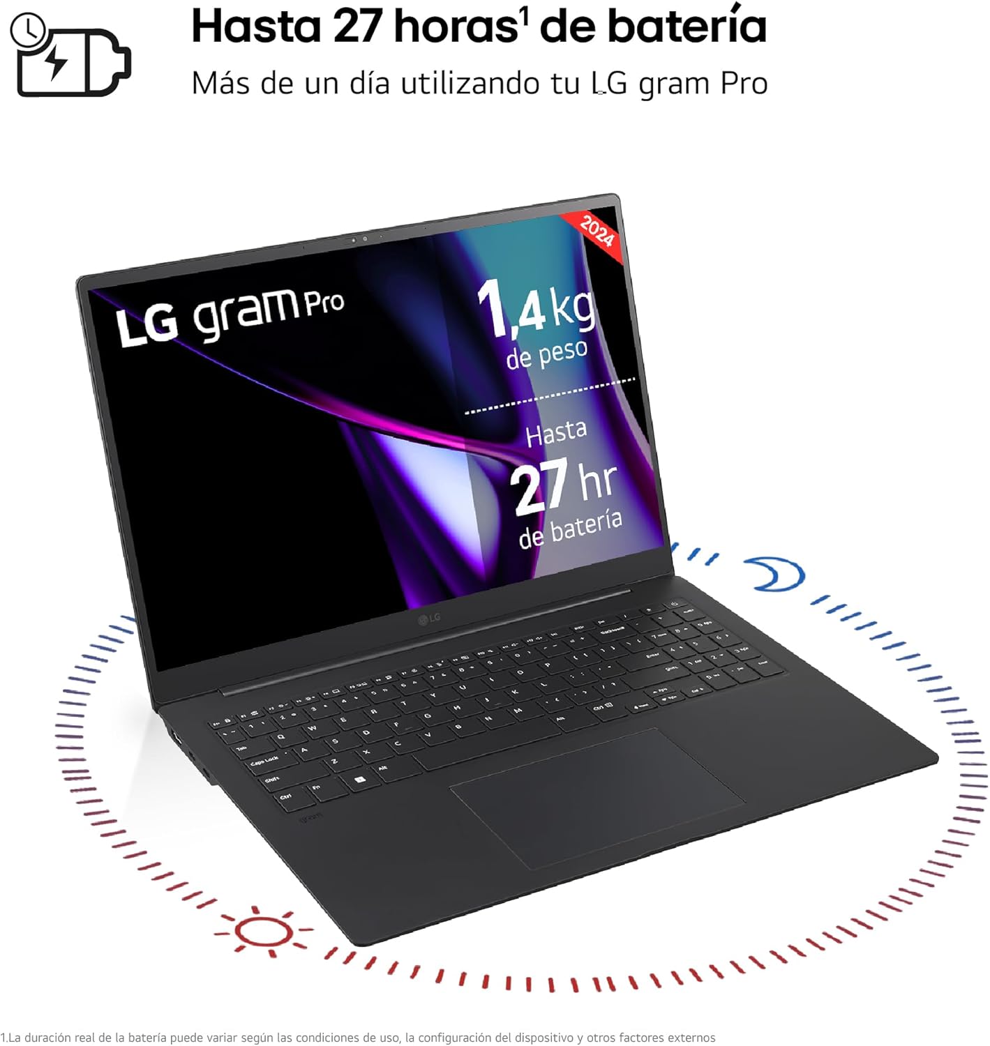LG gram Pro 17Z90SP-E.AD88B Ultralight Laptop, 43.1 cm, IPS display, Intel Core Ultra 7 processor, 32 GB RAM, 1 TB SSD, up to 27 hours battery life, 1.4 kg, NVIDIA RTX 3050, Windows 11, Men's, Black, QWERTY keyboard 