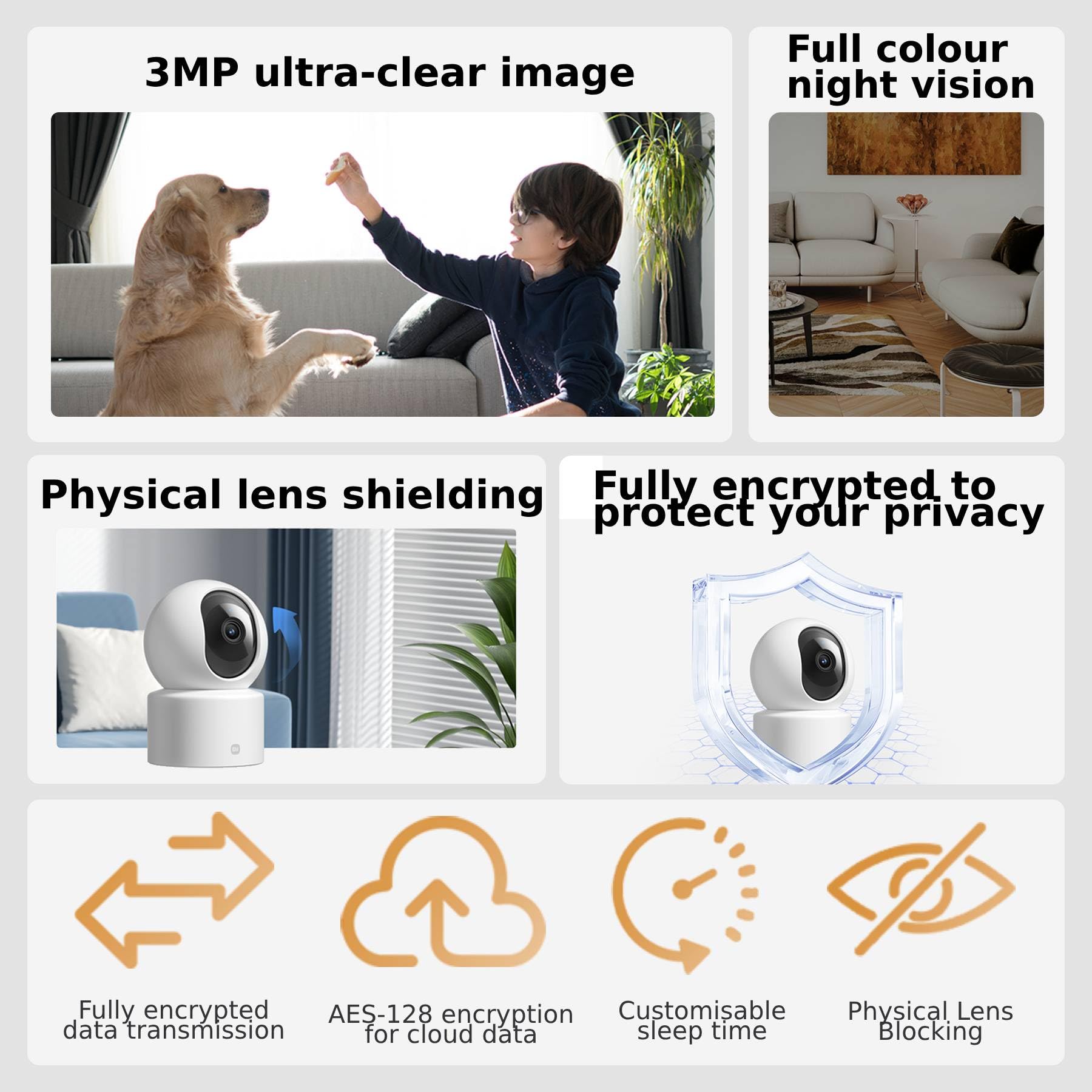 XIAOMI Smart Camera C400 - Cámara de vigilancia con resolución 2K (2560 x 1440 megapíxeles), 360grados, Apertura F1.4, visión Nocturna, detección de Movimiento, Blanco,1 Unidad