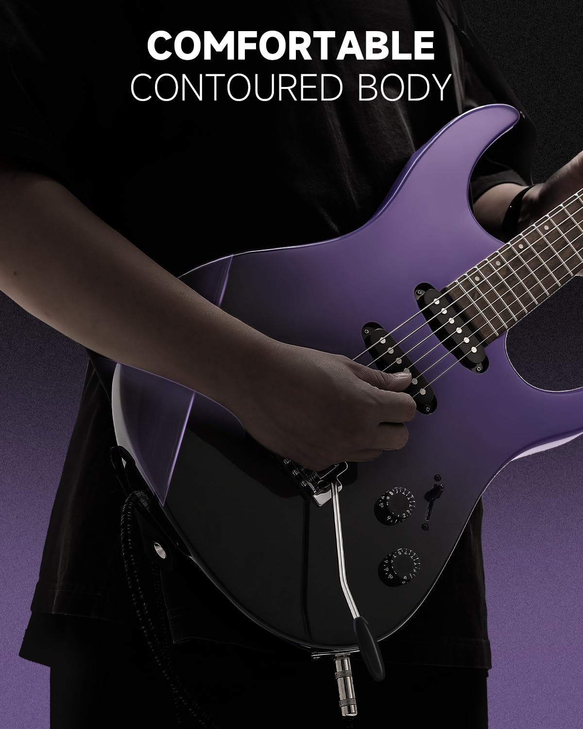 Donner DMT-66 39 polegadas guitarra elétrica de tamanho completo para iniciantes, kit de guitarra elétrica com capa preta roxa