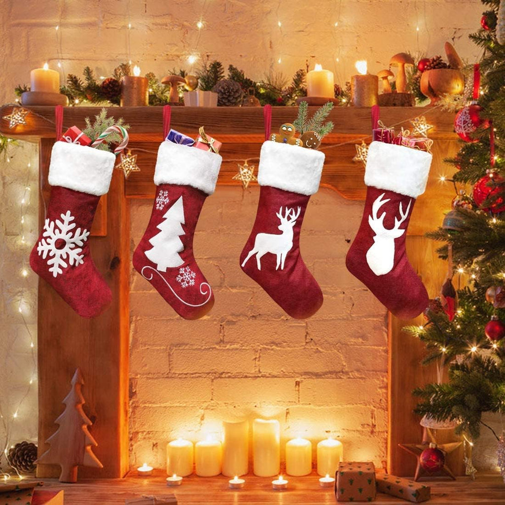 Dremisland 4 peças meia de Natal grande 46 cm meias de Natal bolsa de presente bordado de boneco neve rena média de Natal ornamento de Natal saco de doces