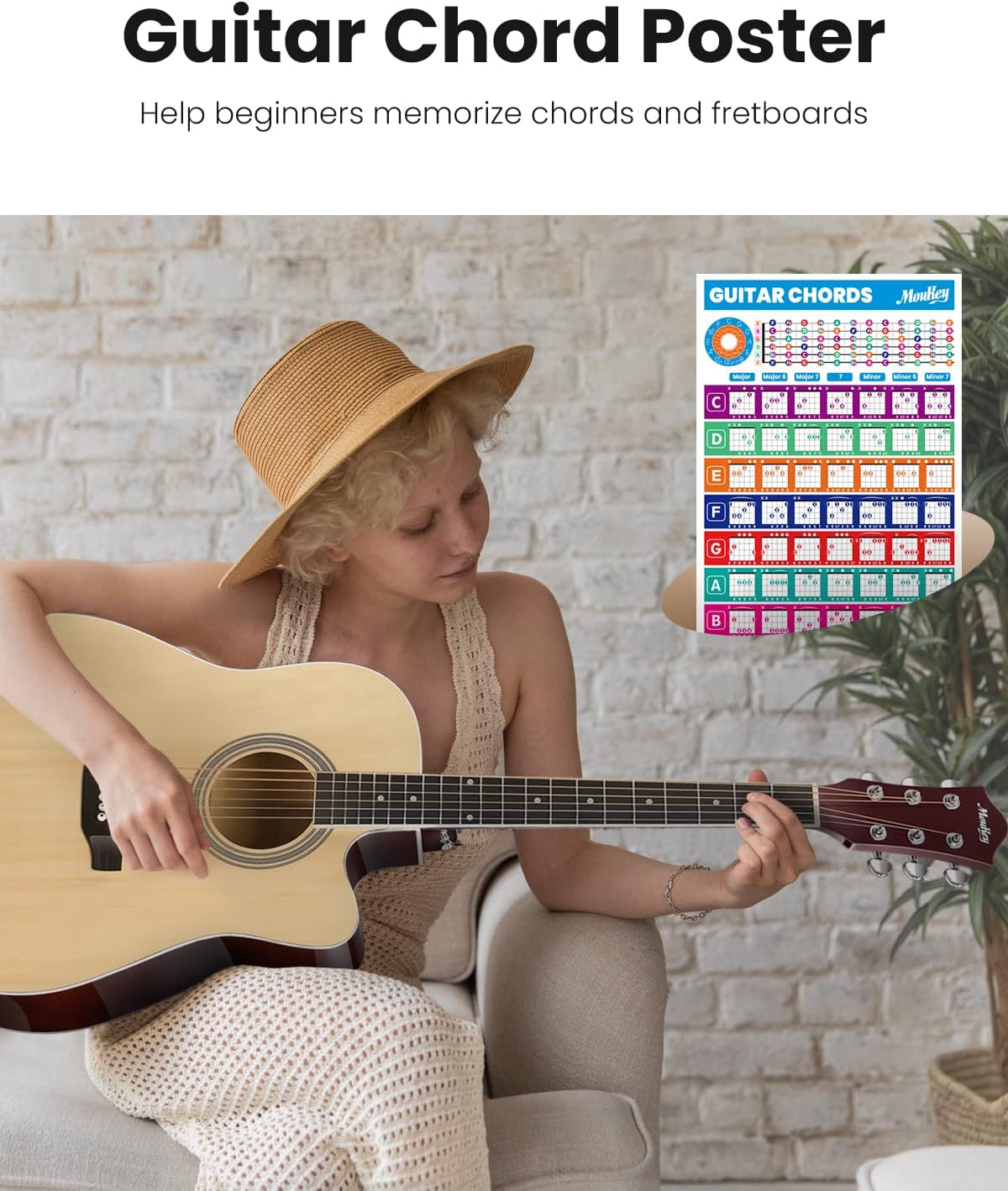 Moukey Acoustic Guitar Full Size Kits for Beginners Adults 4/4 de 41" Guitar Bundles com Chord Poster, Gig Bag, Tuner, Steel Strings, Strap, natural