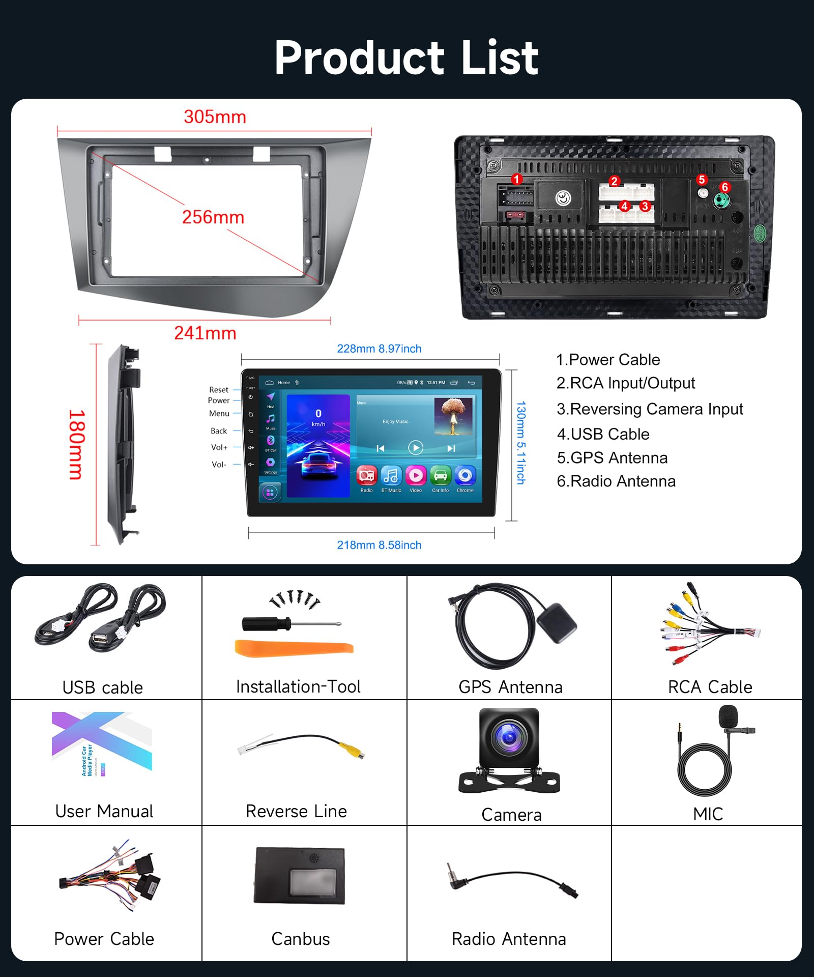 4G+64G Wireless Carplay Android Car Radio for Seat Leon 2 MK2 2005-2012 9 Inch Touchscreen Car Radio with Android Auto GPS Navi WiFi Mirror Link Bluetooth FM/RDS/32EQ/USB/SWC Rear Camera