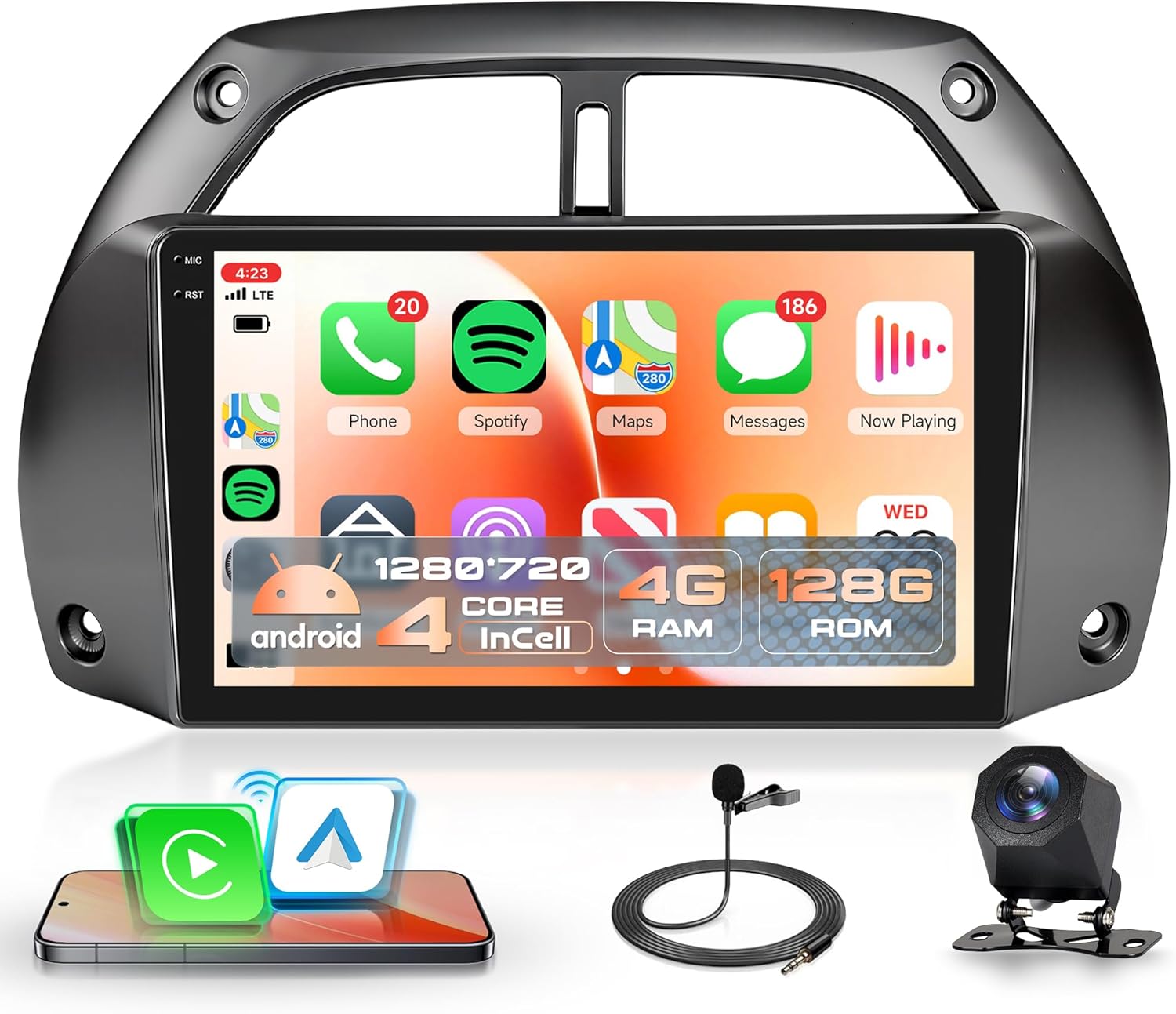 6G+128G 8 Core Wireless Carplay Android Car Radio for Toyota RAV4 2001-2006 9 Inch Screen Car Radio with Android Auto Navi GPS WiFi Mirror Link Bluetooth FM/RDS/DSP/SWC Rear Camera