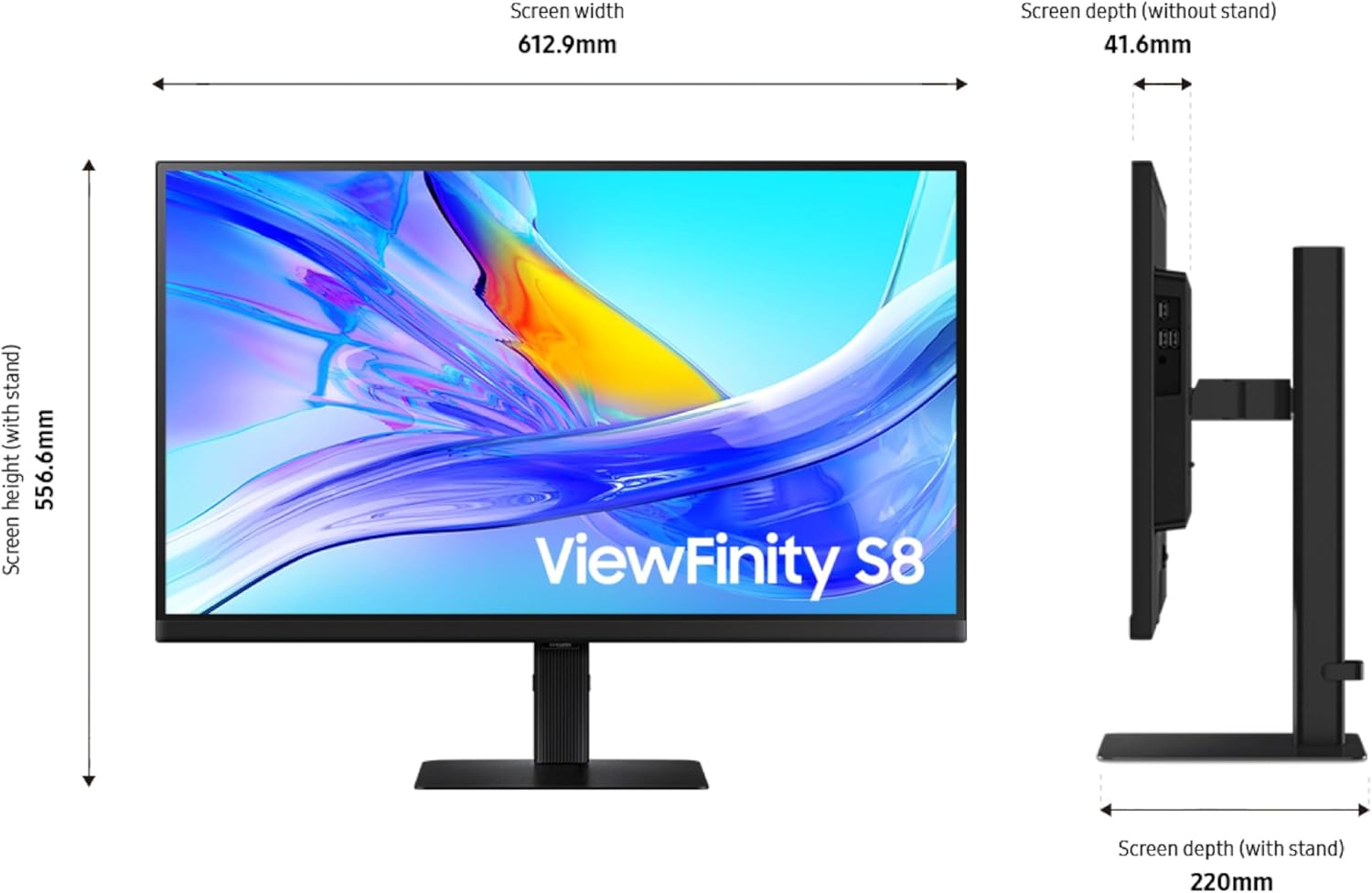 SAMSUNG 27-Inch ViewFinity S8 (S80UD) 4K UHD High Resolution Monitor with HDR10, USB-C, Height Adjustable Ergonomic Stand, Built-In KVM Switch, Advanced Eye Care, LS27D802UANXGO, 2024